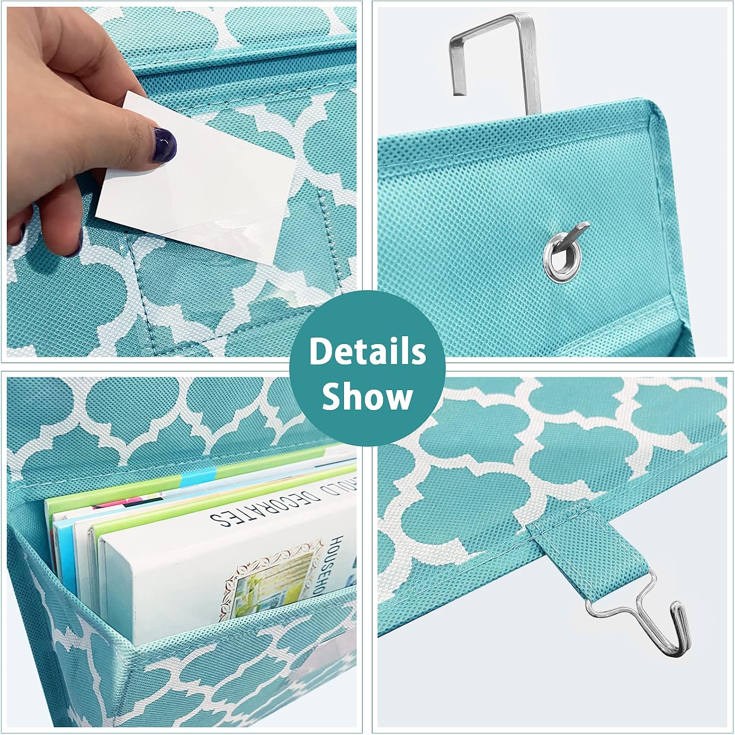 Detalle de homyfort Hft-Cf Over-the-Door File Organizer, 5 Pockets, Blue Lantern Pattern