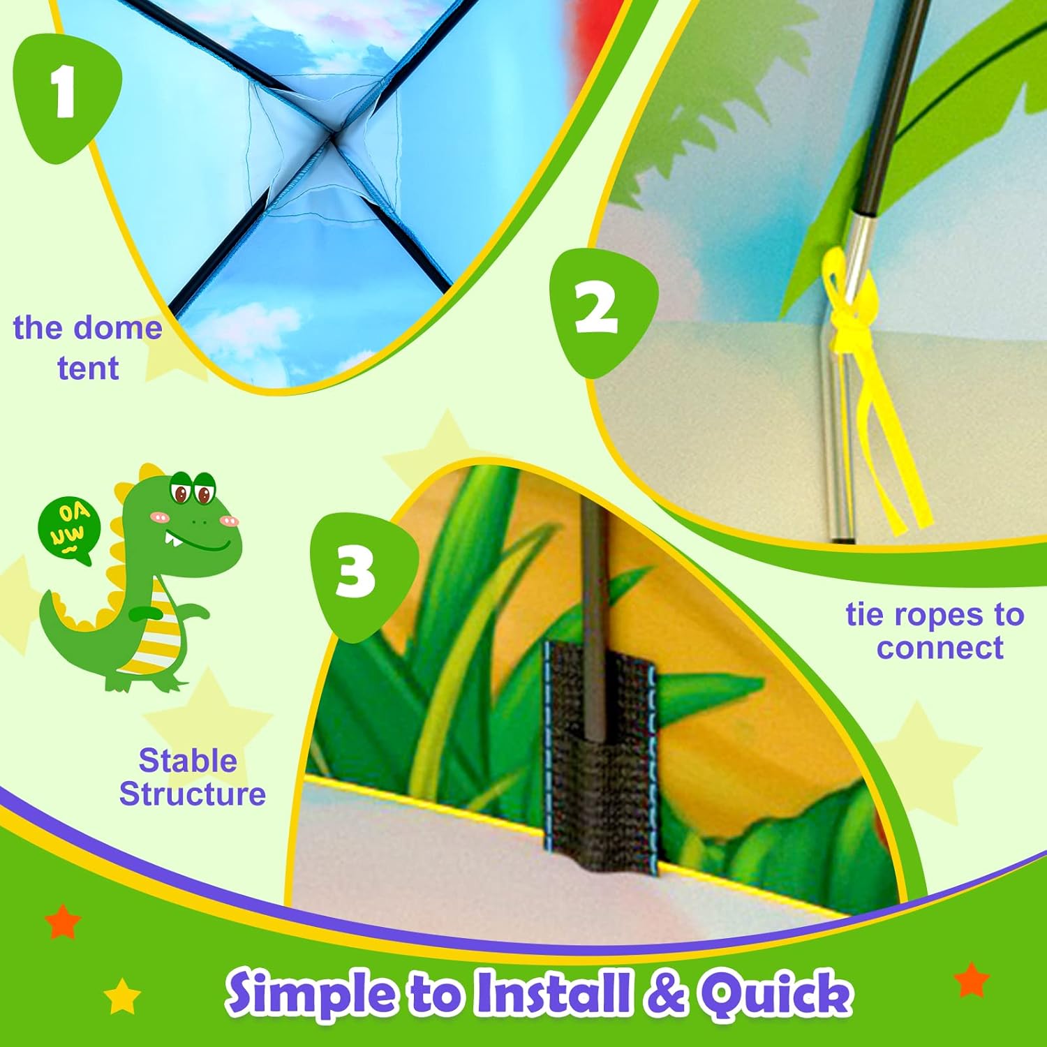 Detalle de 3PC Dinosaur Tent for Boys with Ball Pit, Tunnel & Pop Up Playhouse