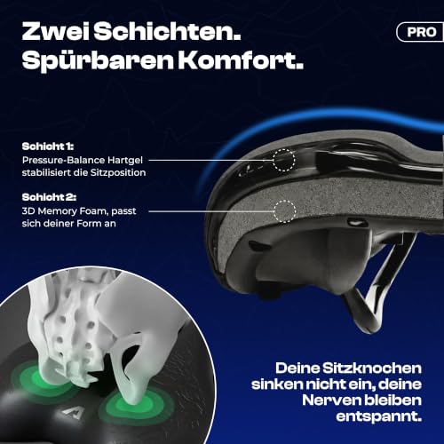 Detalle de ALPENSATTEL Ergonomischer Fahrradsattel Race PRO 3D Memory Foam – universell & atmungsaktiv
