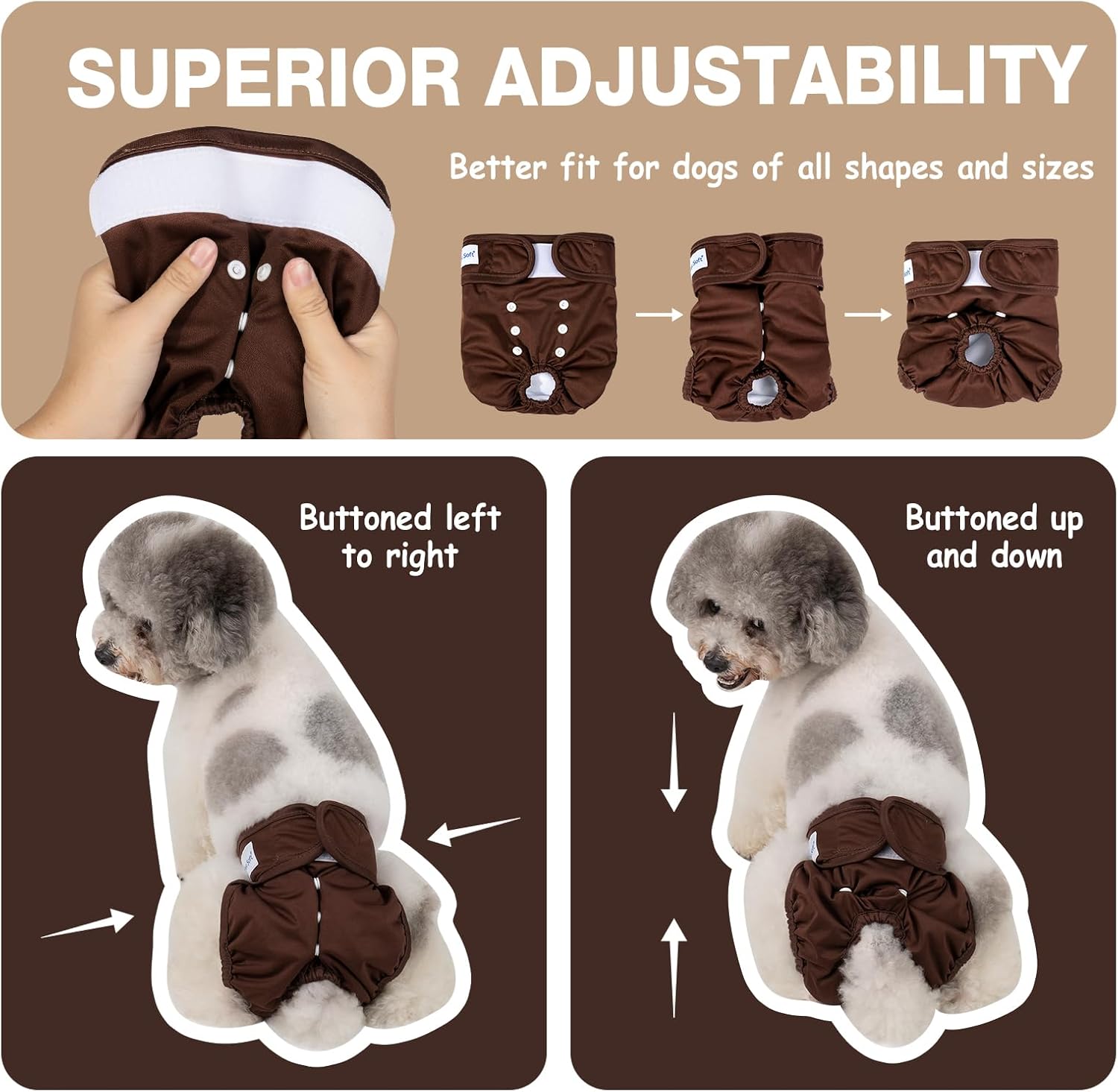 Thumbnail 4 de Pet Soft Dog Nappies Female (3 Pack) Large – Washable, Leak-proof Dog Period Pants