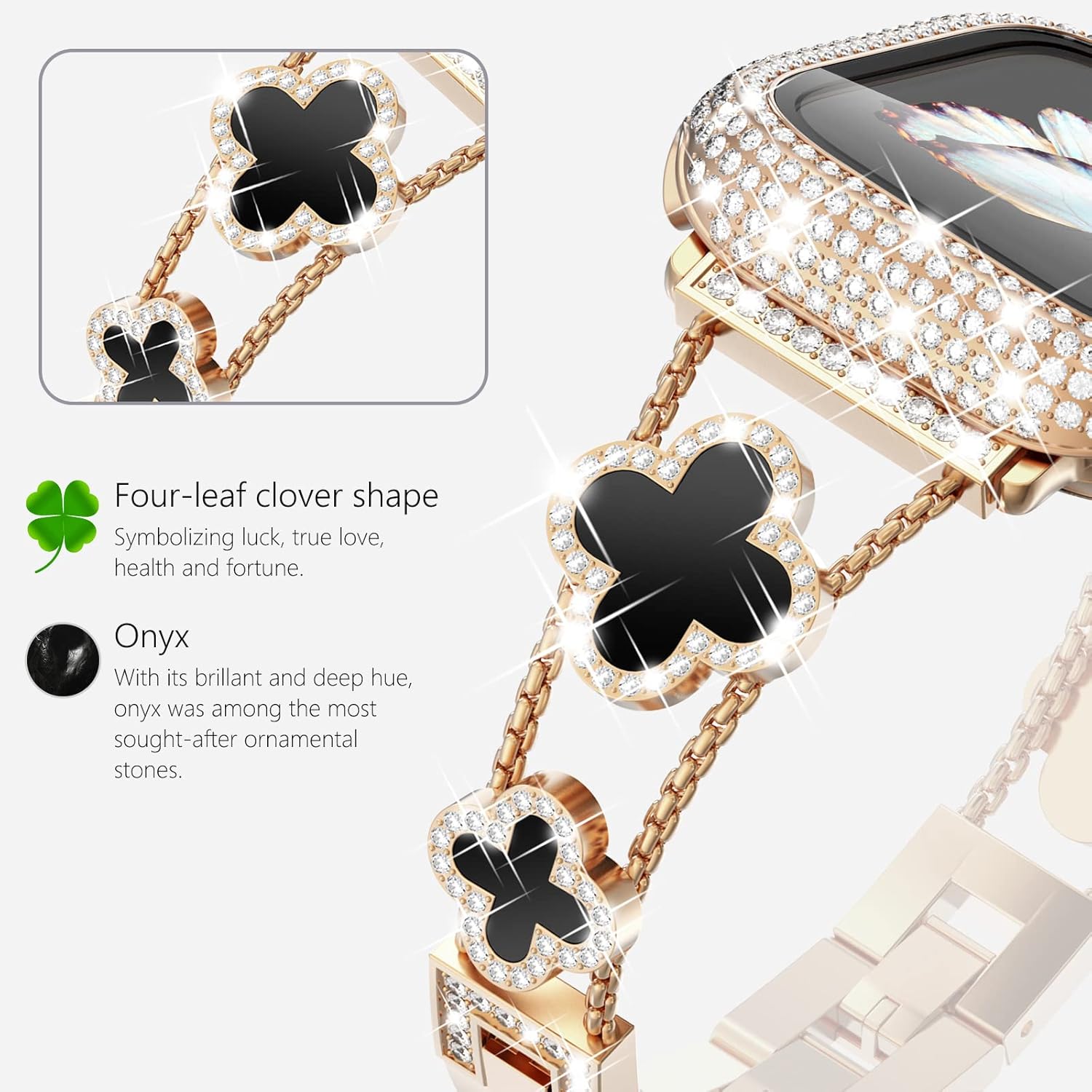 Thumbnail 2 de KADES 41mm Apple Watch Strap with Bling Case and Rose Gold/Black Dial—Diamond-Studded Bracelet for iWatch 9/8/7