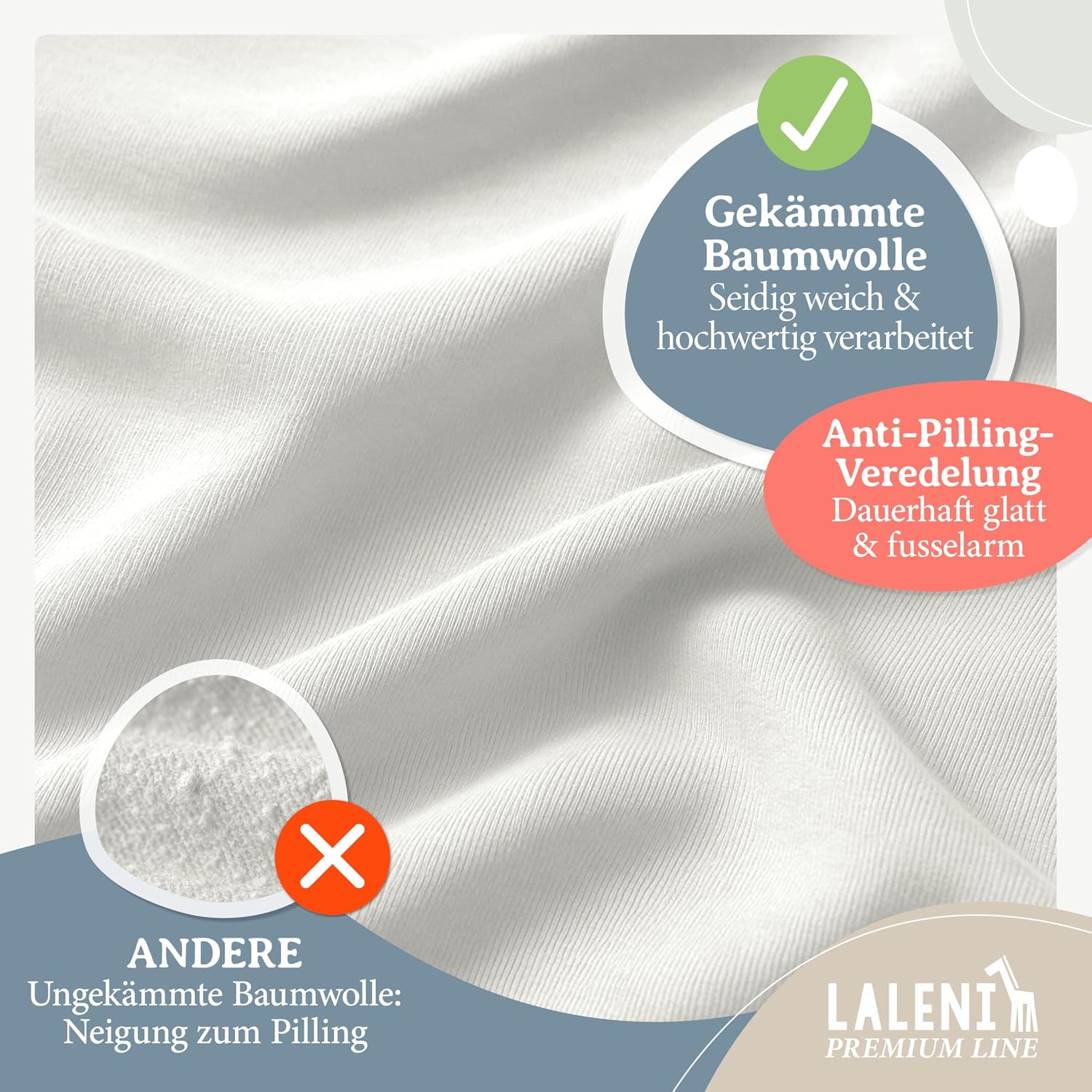 Detalle de Laleni Premium Spannbettlaken 70x140x15 cm (2er-Set) aus 100% Baumwolle, Ivory – für Baby- und Kinderbetten