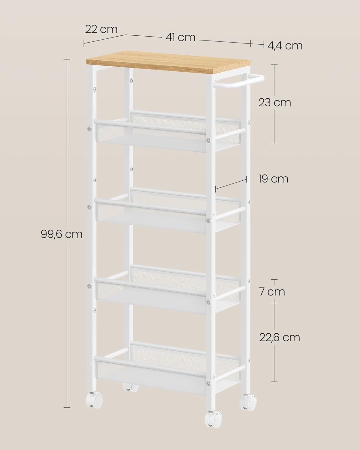 Thumbnail 6 de VASAGLE Carrello a 5 ripiani LRC035W09 salvaspazio beige rovere e bianco con ruote