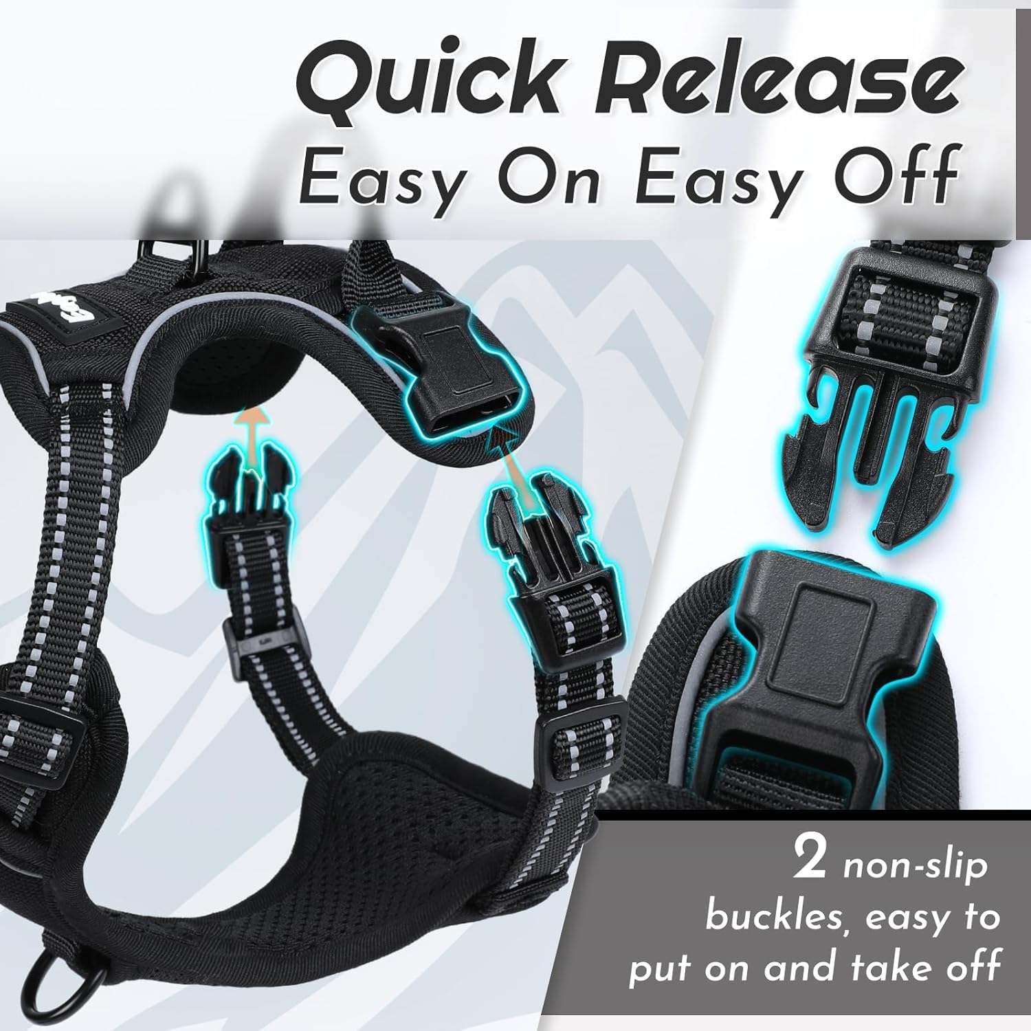 Thumbnail 5 de Eagloo Dog Harness Small Dog (Black) – Soft Padded Adjustable Vest with Front Clip, No Pull Control Handle, XS