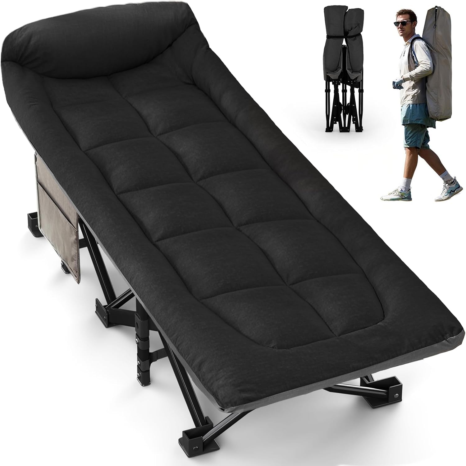 Detalle de OVERMONT 28" Extra Wide Folding Camping Bed
