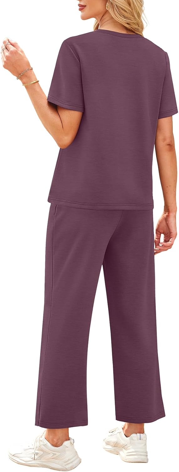 Thumbnail 4 de WIHOLL Women’s 2-Piece Casual Summer Lounge Set (Short Sleeve + Wide-Leg Crop Pants)