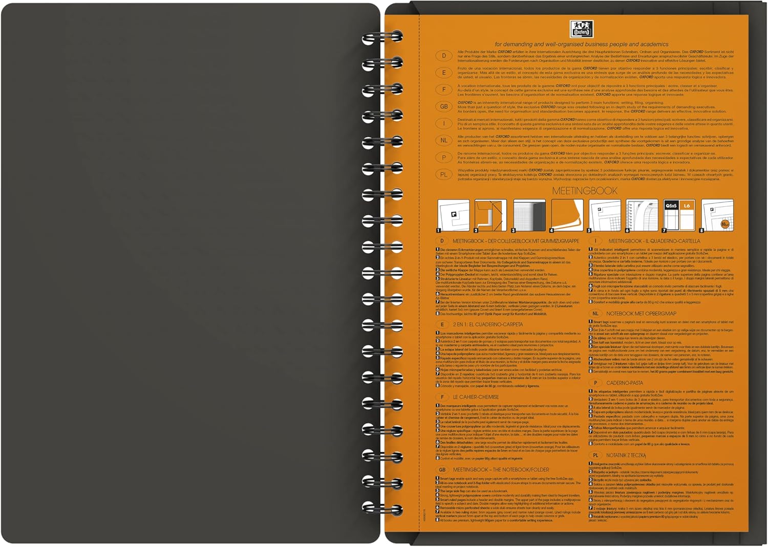 Thumbnail 2 de Oxford Meetingbook International B5 kariert – 160 Seiten mit Gummizugmappe und Einschlagklappen