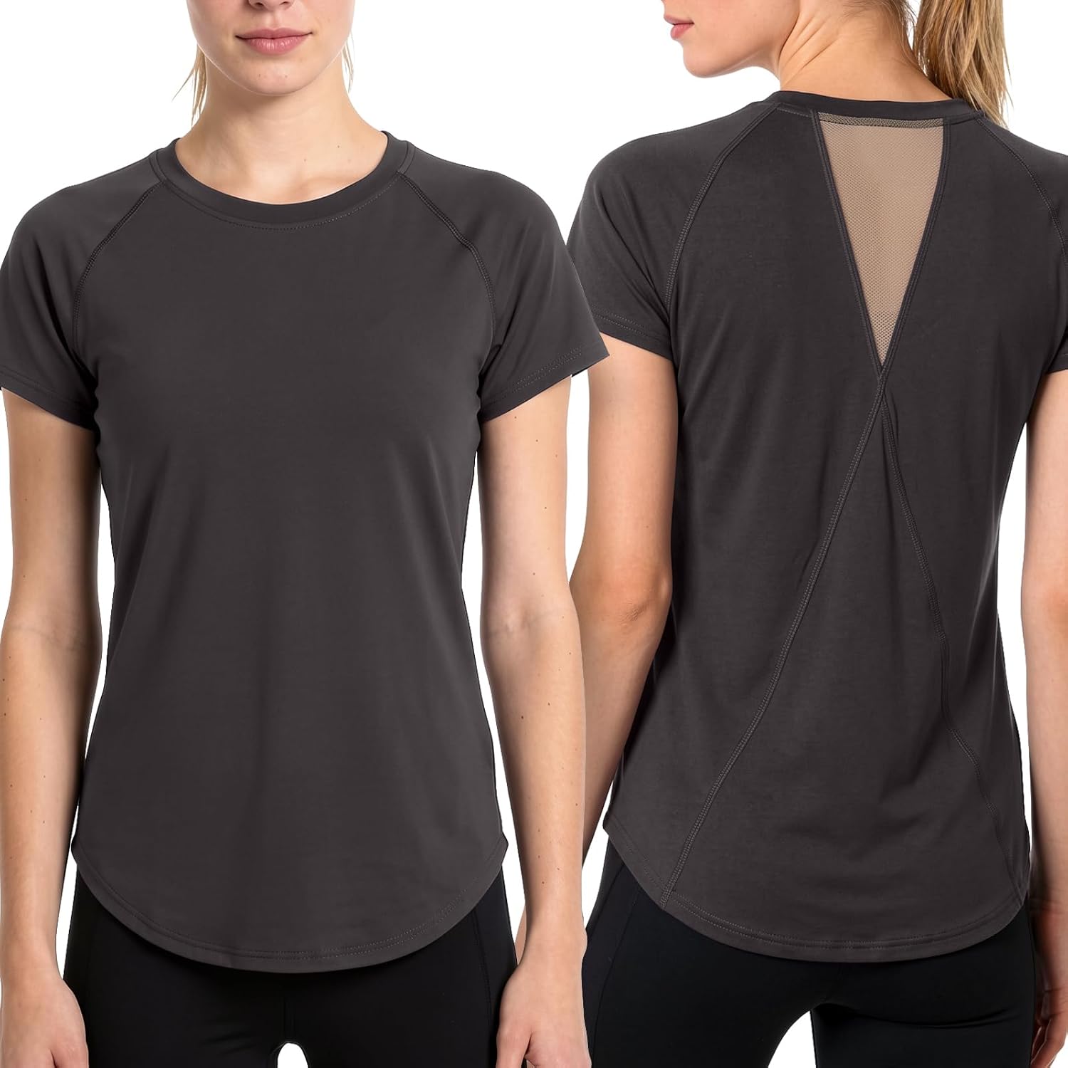 Detalle 2 de Maglietta sportiva donna DiULi con manica corta, elastico e schiena in rete traspirante (M-XL)