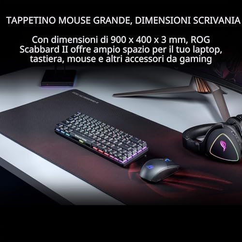 Detalle 2 de ASUS ROG Scabbard II XXL: tappetino gaming XXL 900 x 400 mm, nero/rosso