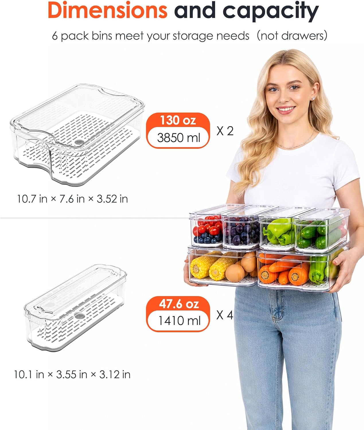 Detalle de SMRCAD Fridge Organizers 6-Pack Clear Bins