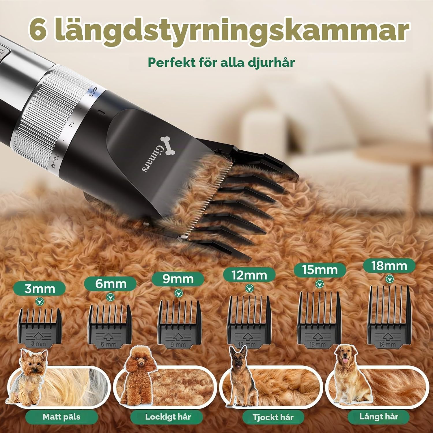 Detalle 1 de Gimars 67 TMJ01-S hundtrimmer med saxset, sladdlös och uppladdningsbar