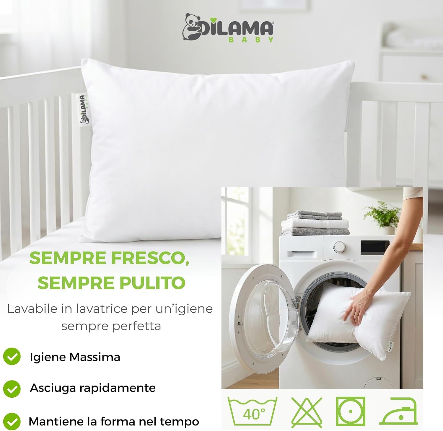Detalle 2 de Dilamababy Cuscino Lettino Bambino 40x60 Regolabile in Altezza – 100% Made in Italy