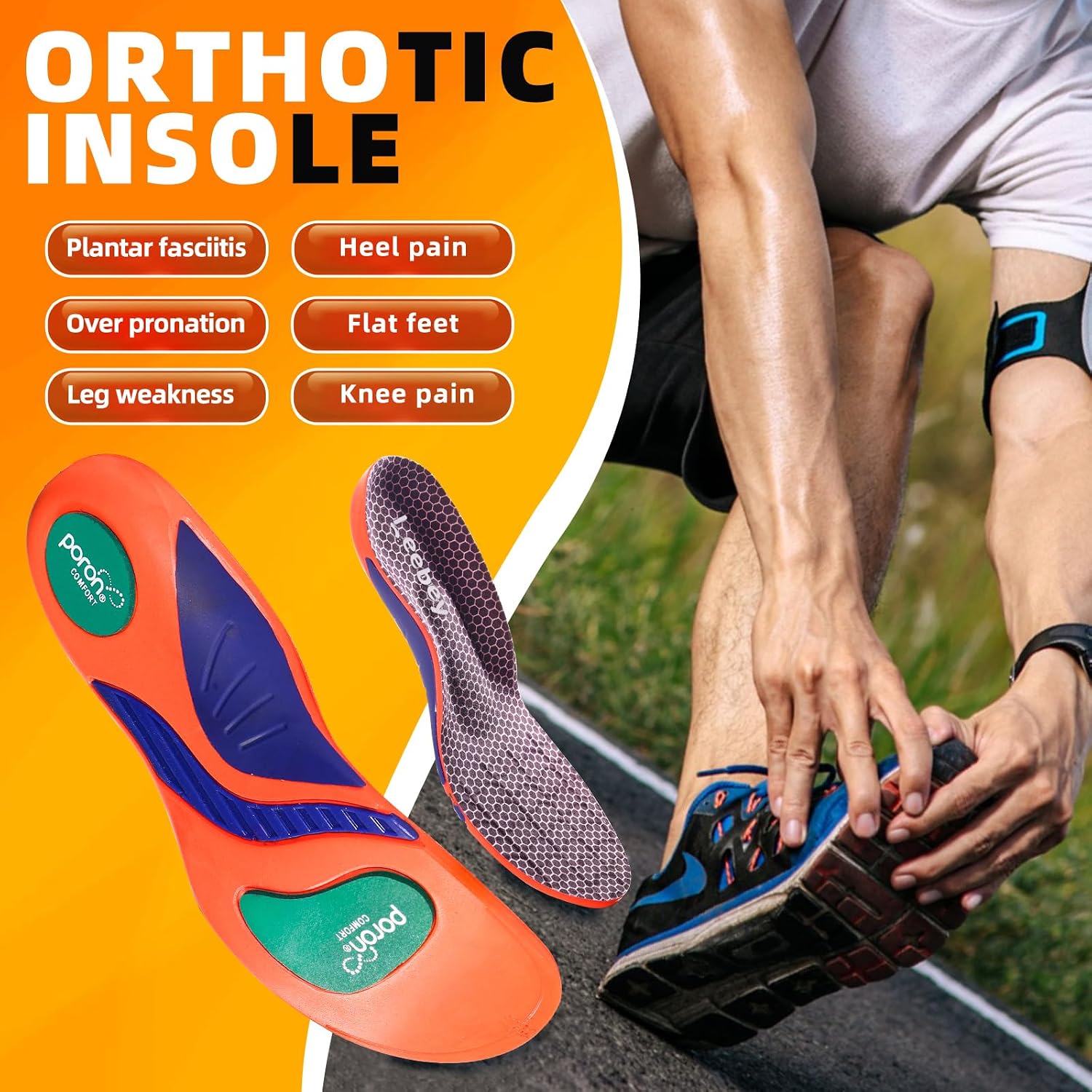Detalle de Leebey semelles orthopédiques orange pour douleurs au pied (soutien de voûte, pas plats, fasciite plantaire) 45-46