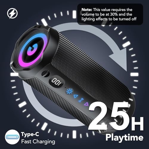 Detalle de Altavoz Bluetooth Portátil 25W coioc: sonido envolvente 360°, IPX7 y RGB para exteriores