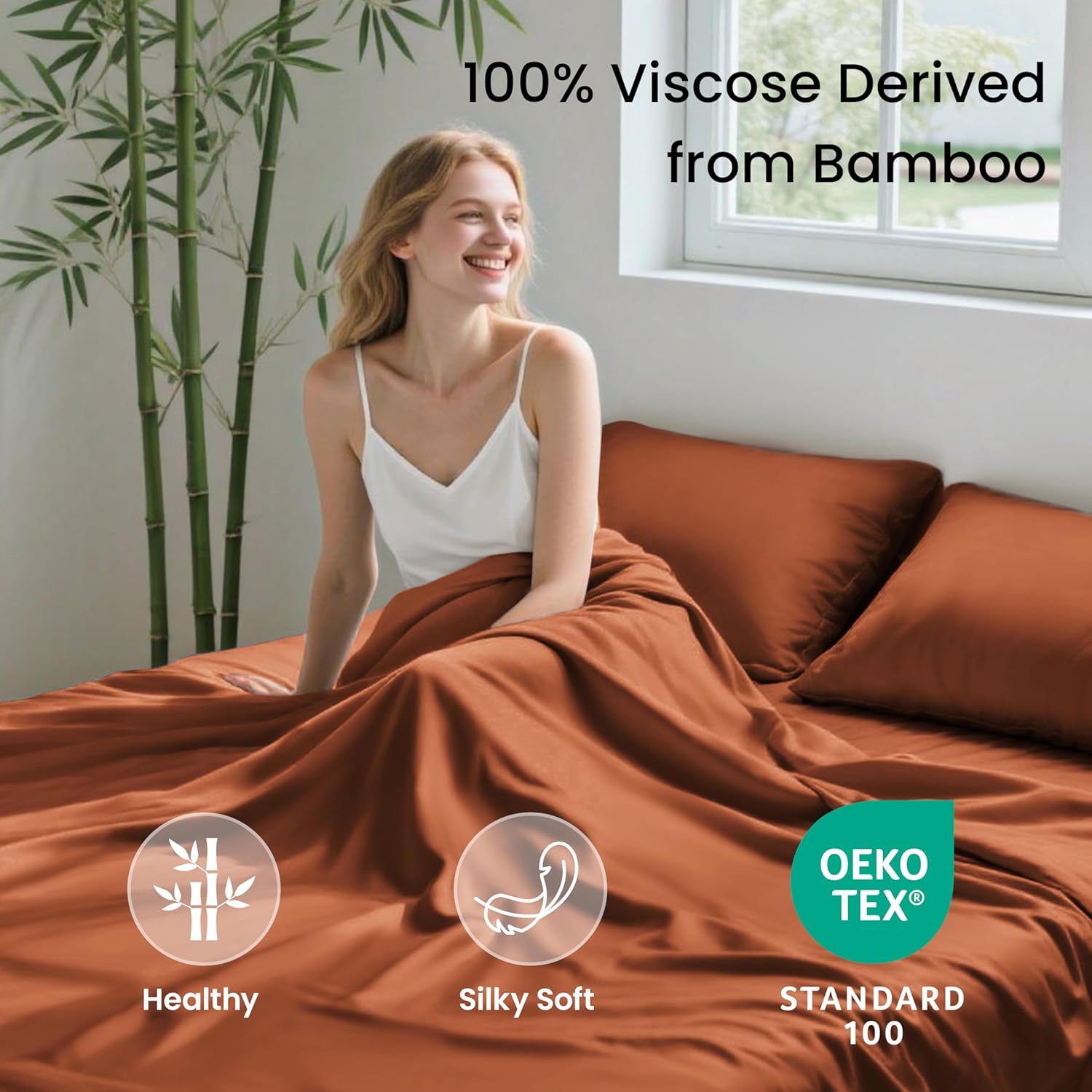 Thumbnail 1 de Love's cabin King 4-Piece Bamboo Rayon Sheets: Silky, Breathable Luxury with Deep 16-Inch Pockets