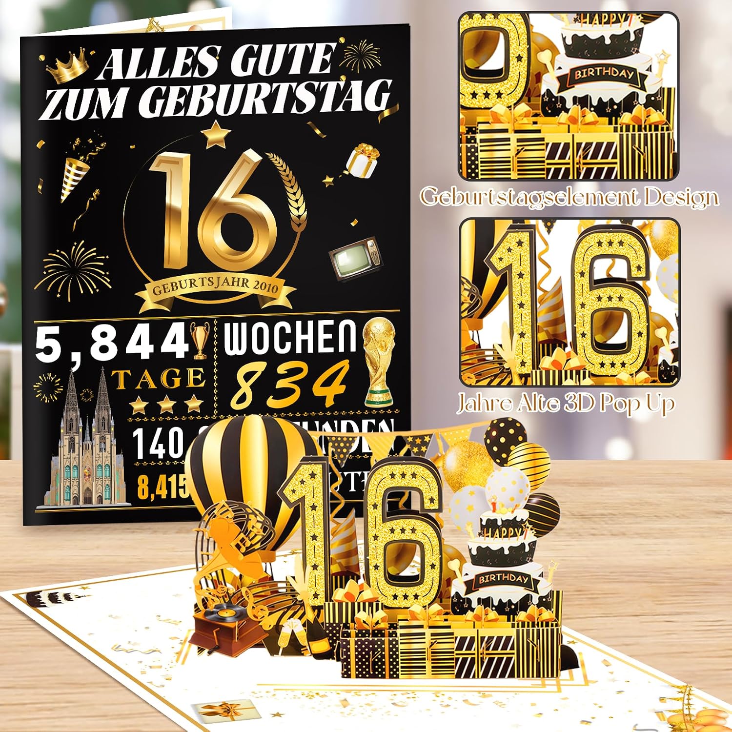 Detalle 2 de OLOSONG Geburtstagskarte 16 Jahre 3D