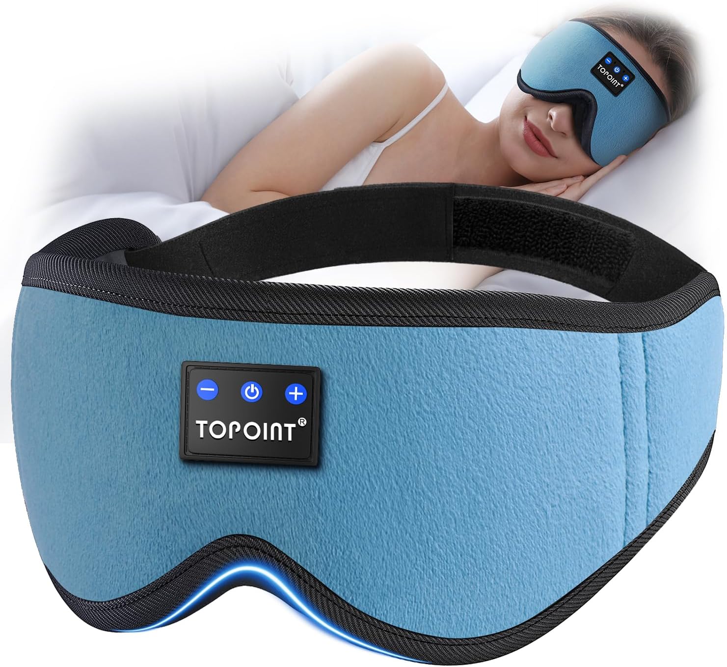 Detalle de TOPOINT Bluetooth Sleep Mask Headphones with 3D Eye Socket – Wireless Sleep Earphones
