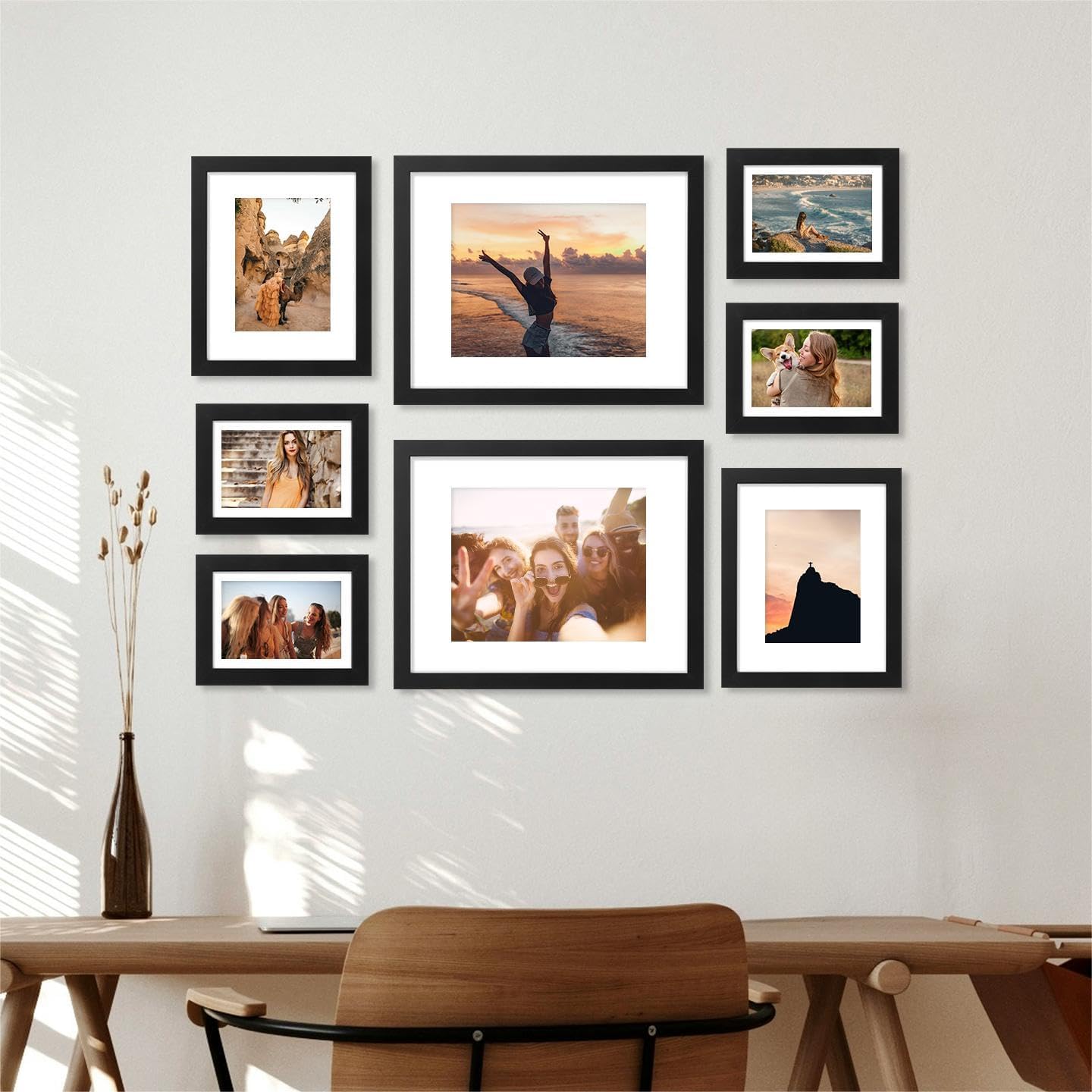 Detalle de decorUhome 8x10 Picture Frame (2 Pack) – 5x7 with Mat or 8x10 without Mat, Black