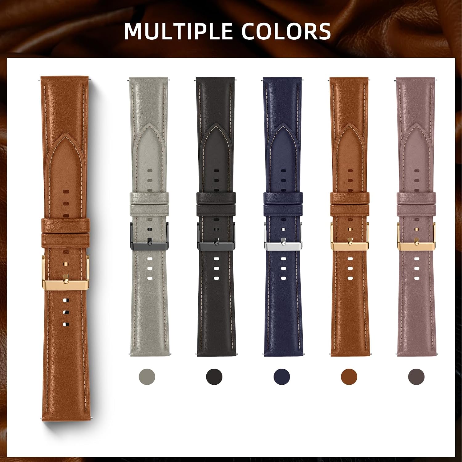 Detalle 2 de LanQii Lederarmband (22 mm) für Amazfit Active Max, T-Rex 3 Pro & weitere Modelle, braun
