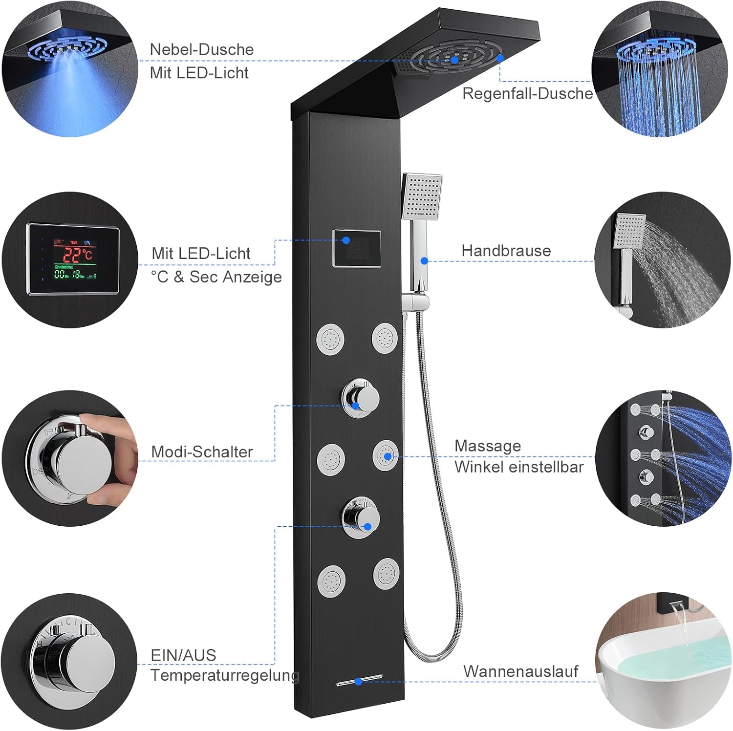 Thumbnail 6 de KEOKBON Duschpaneel LED batteriefrei