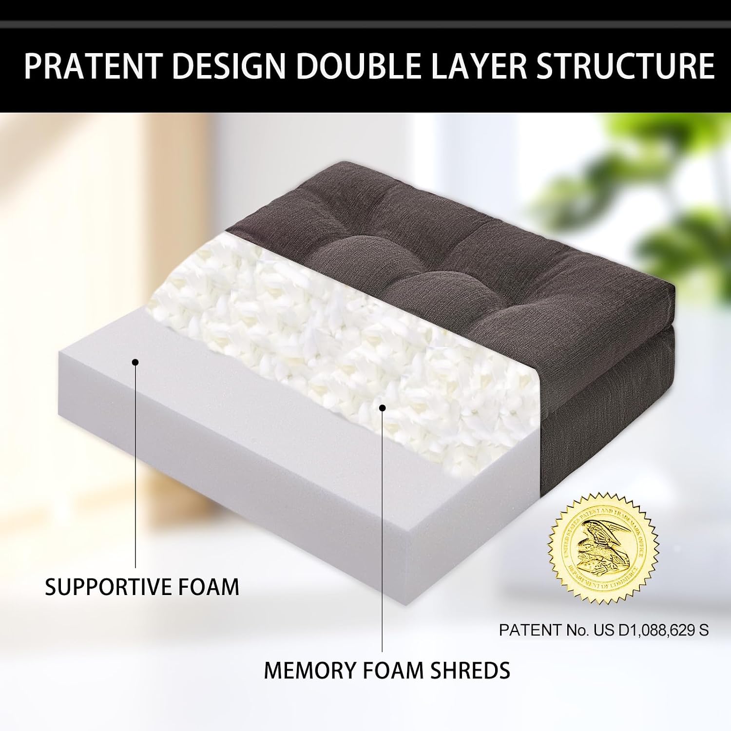 Detalle de HAVARGO Recliner Cushions for Elderly: Dual-Layer 20x20x5 Inch Booster Seat Cushion with Non-Slip Bottom