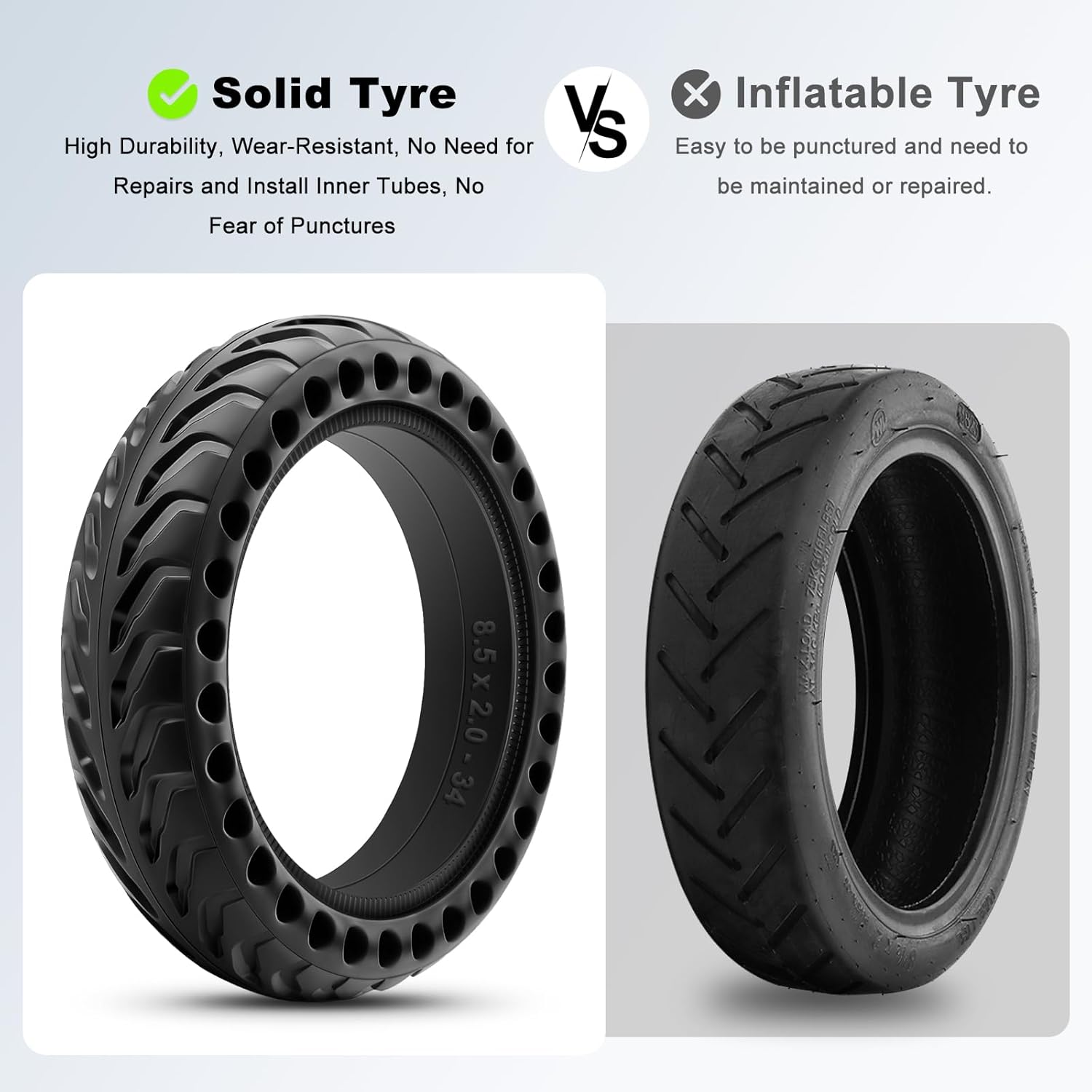 Thumbnail 4 de Amitor E-Scooter Reifen 8 1/2 x 2 Vollgummi (2er-Set) für Xiaomi Pro 2, 1S, M365 & Co.