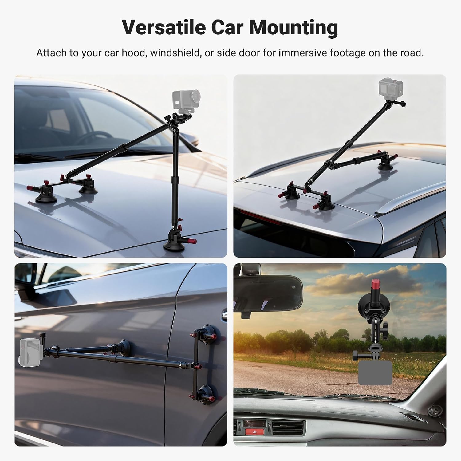 Thumbnail 6 de NEEWER Triple Suction Cup Car Mount Kit with 24" Aluminum Poles (CA166) for GoPro, DJI, Insta360