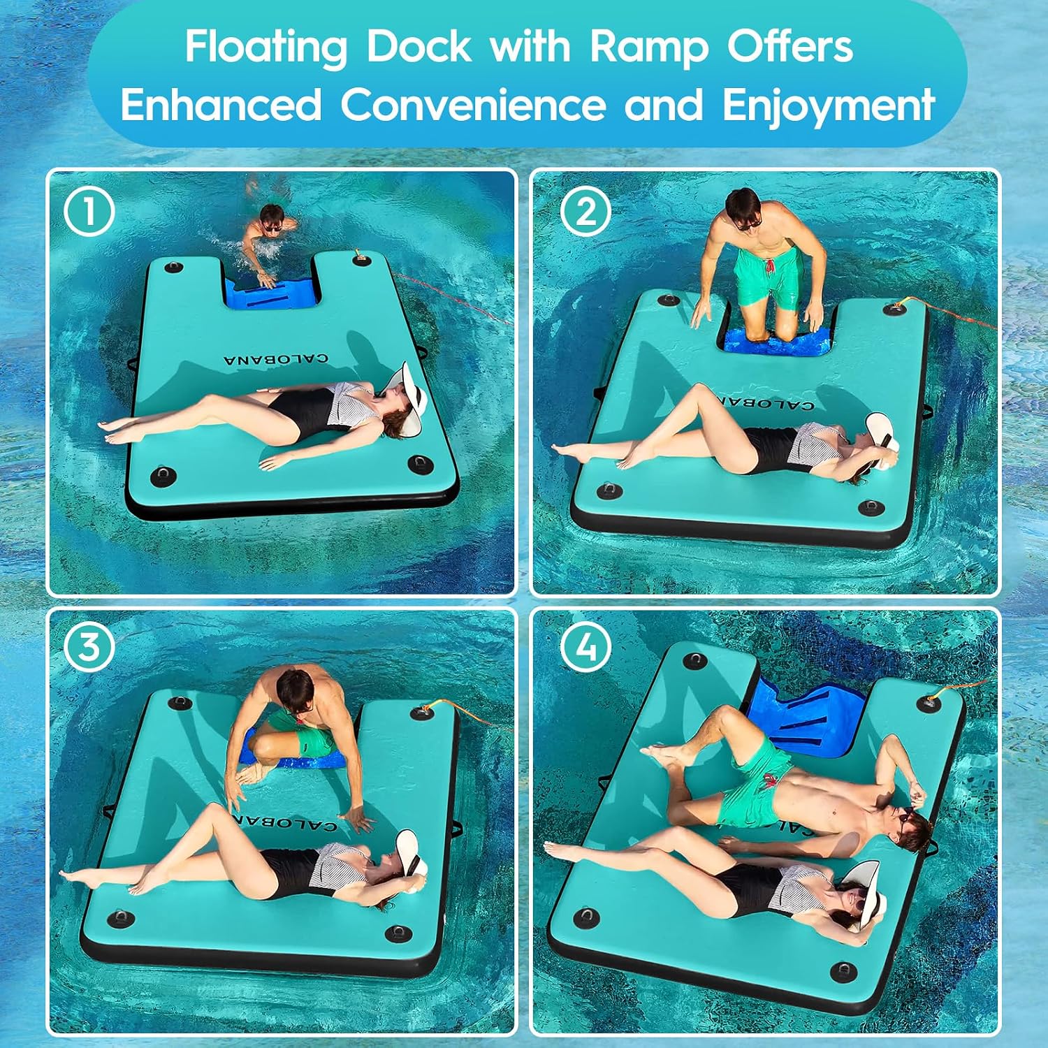 Detalle de CALOBANA Inflatable Floating Dock with Dog Ramp — 6x10 ft Platform for Adults & Pets