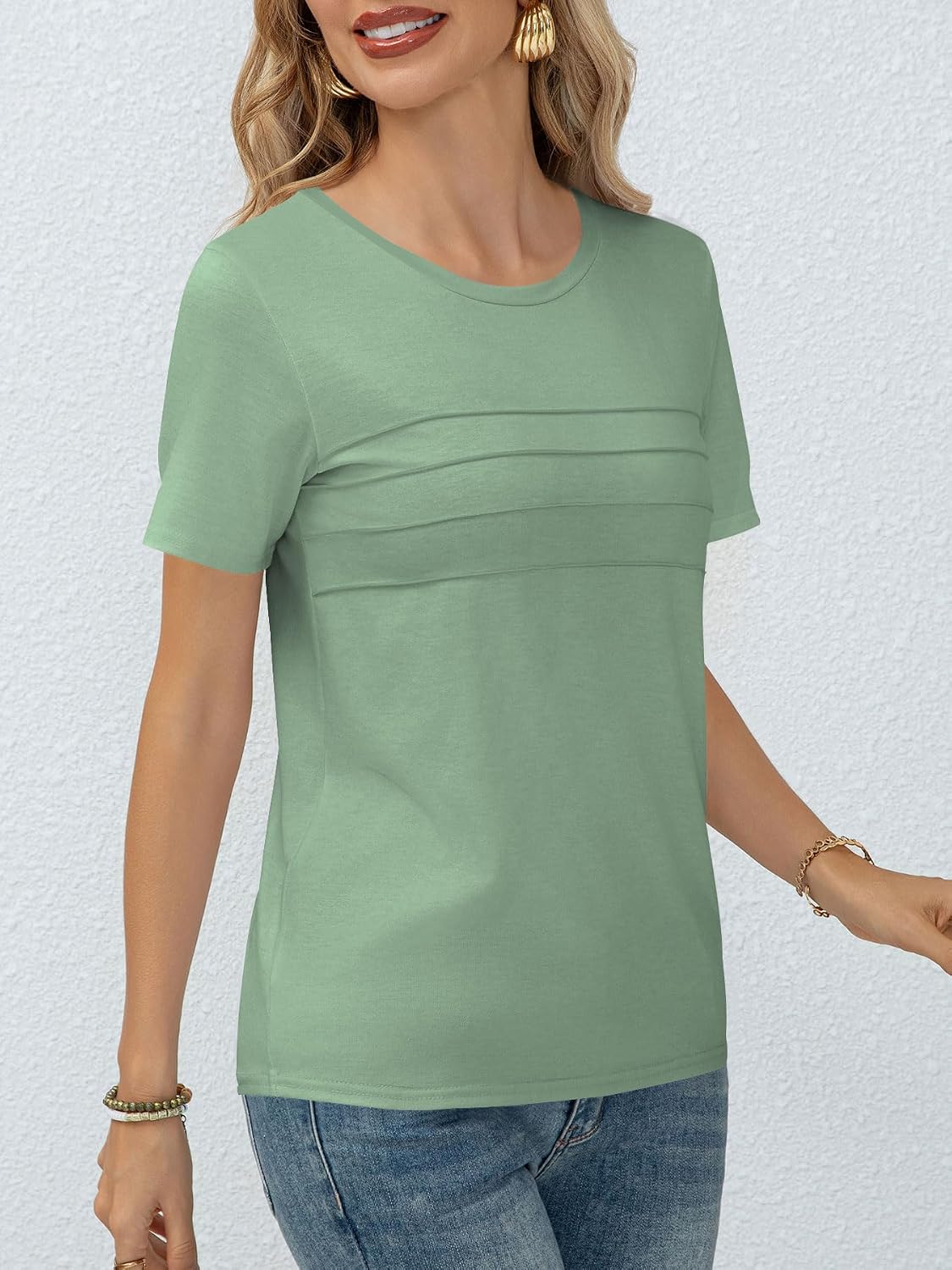 Detalle 1 de Haslike Women's Loose-Fit Summer T-Shirt, Plain Crew Neck, Short Sleeves