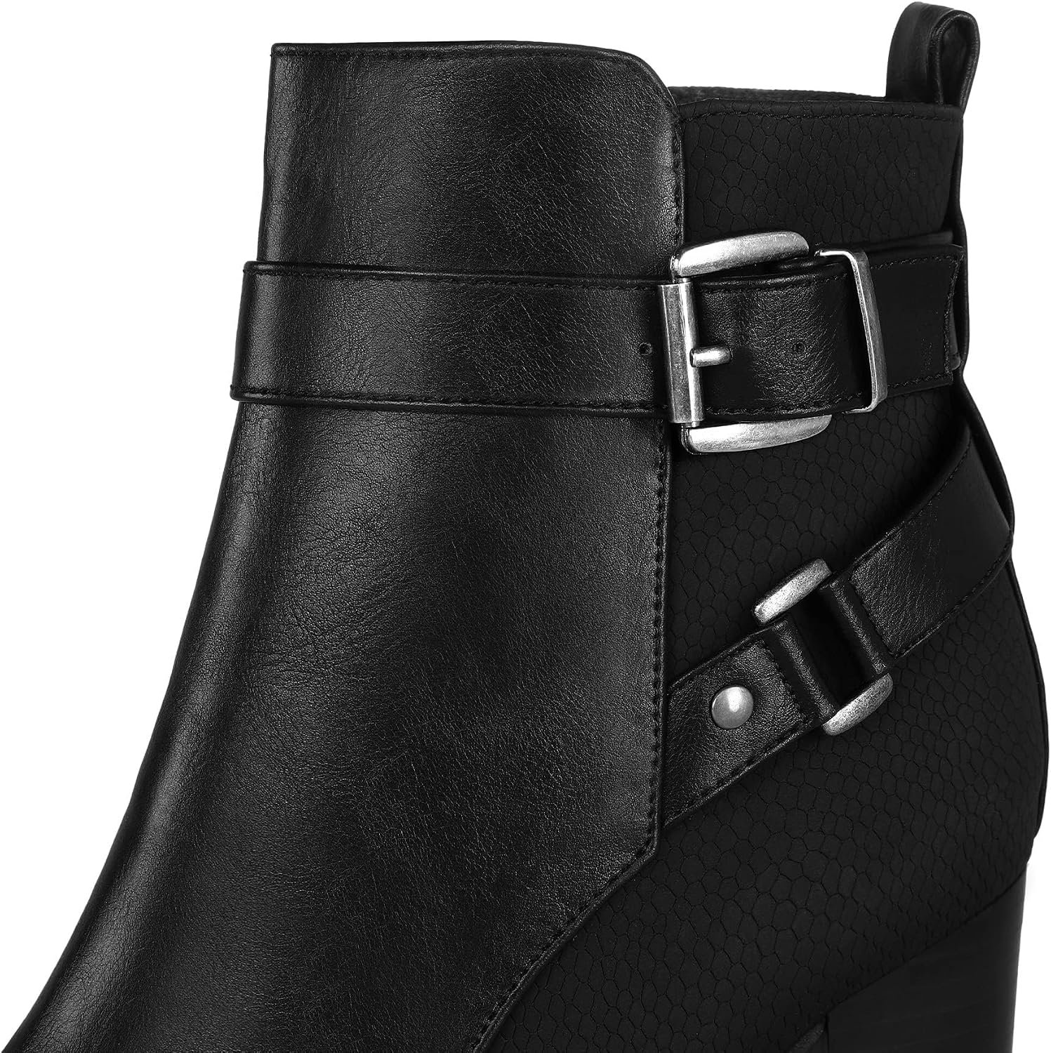 Detalle 1 de mysoft Women's Wide Ankle Boots with Side Zip and 3.2-Inch Stacked Heel