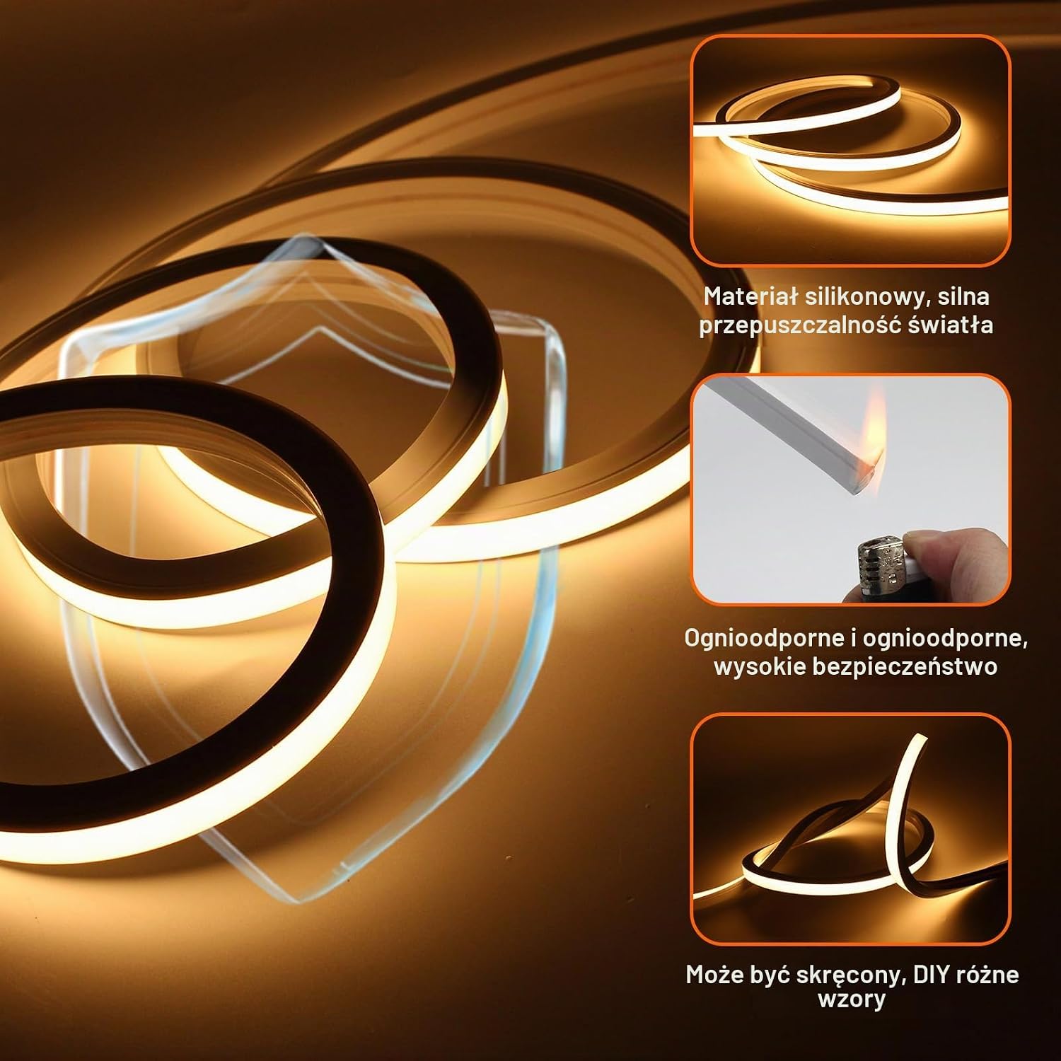 Detalle de SUCIKORIO D756-5m-Nuan – neonowa taśma LED 5 m, silikonowa, IP65, 3000 K