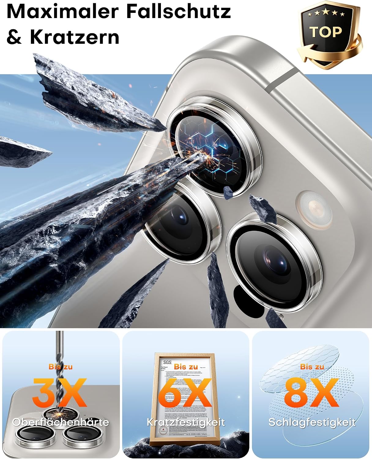 Thumbnail 5 de TOCOL Panzerglas für iPhone 16 Pro Max 9H