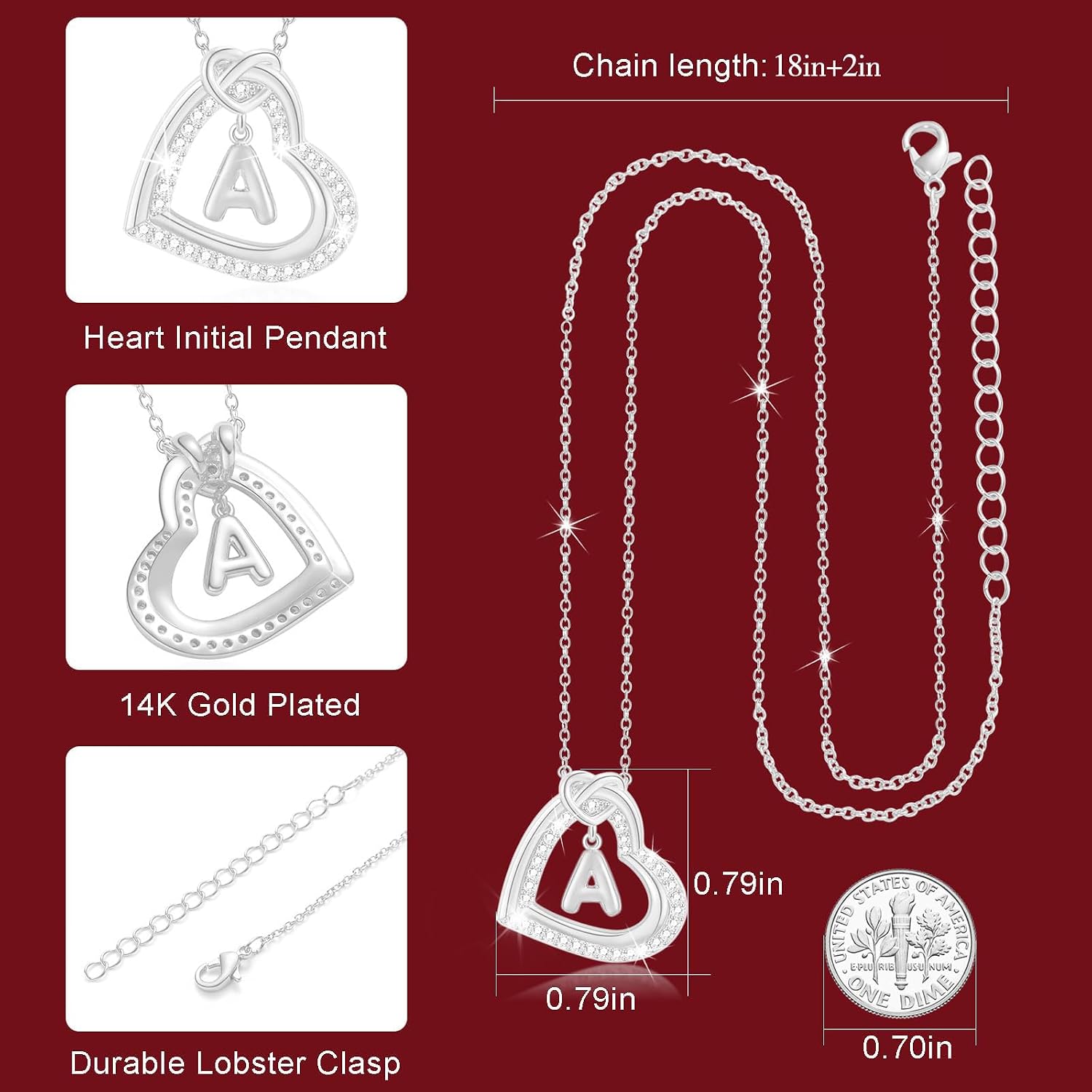 Detalle 2 de Esmoly collana lettera A argento 14K cuore