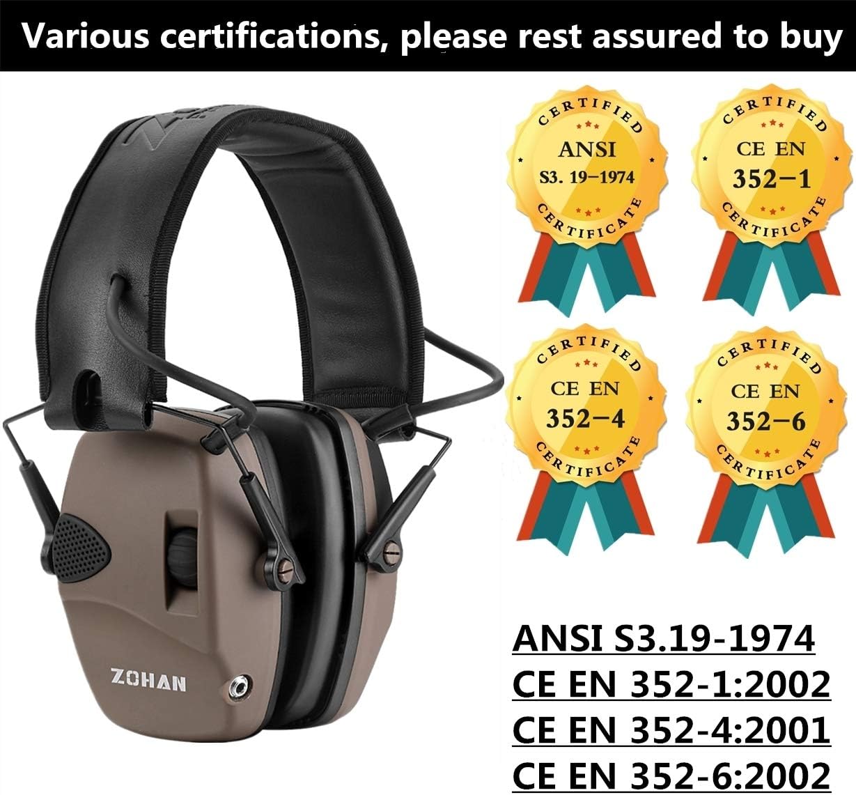 Thumbnail 4 de Casque anti-bruit ZOHAN 054 électronique pour tir, SNR 27 dB / NRR 22 dB, coussinets remplaçables (noir)