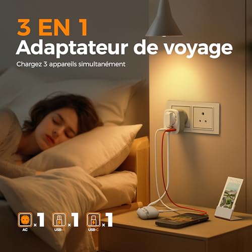 Thumbnail 1 de TESSAN Adaptateur de voyage Type D avec USB-C, USB-A et prise 2 500 W