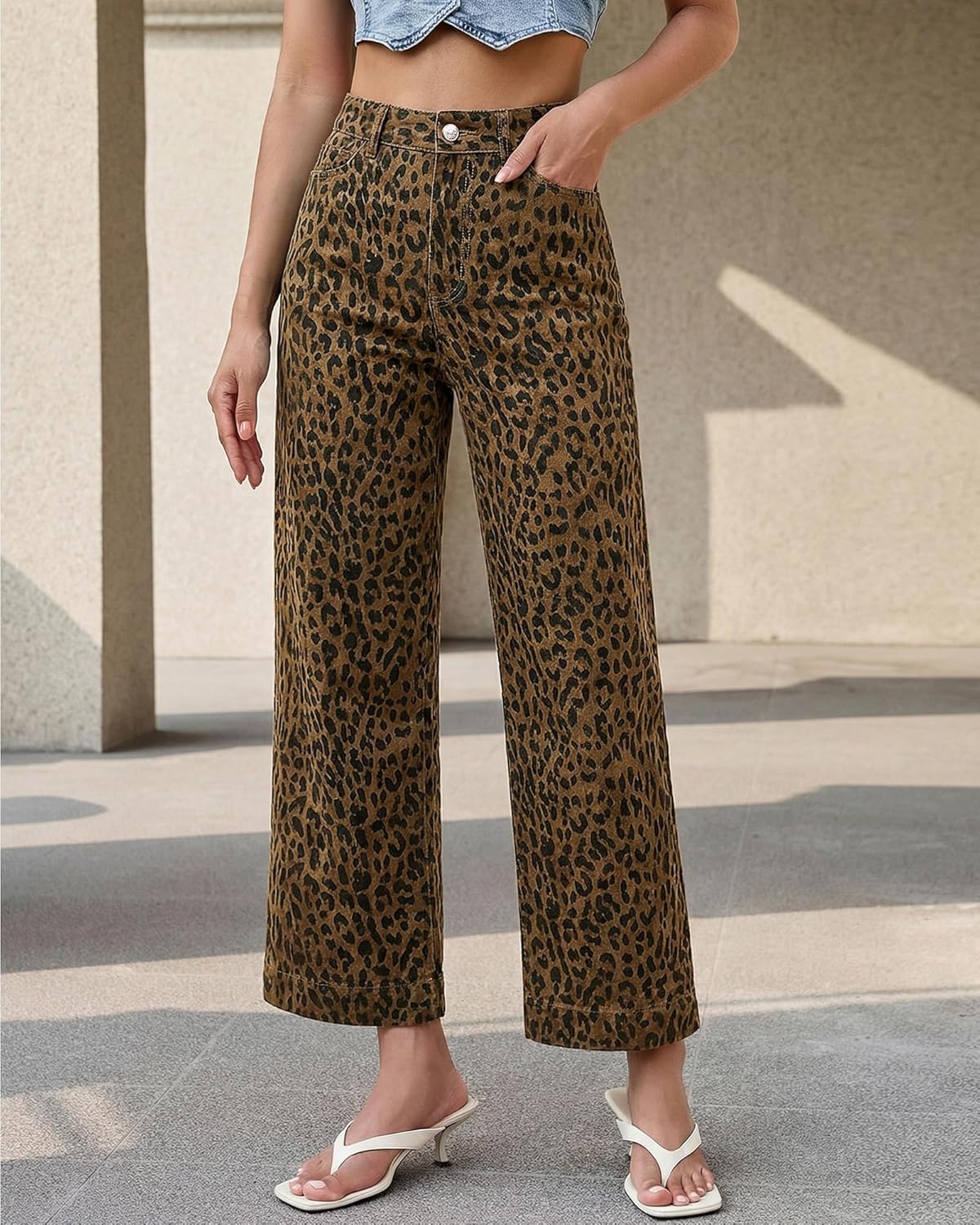 Thumbnail 6 de luvamia Wide Leg High-Waisted Leopard Cheetah Print Jeans (28-inch inseam) for Women