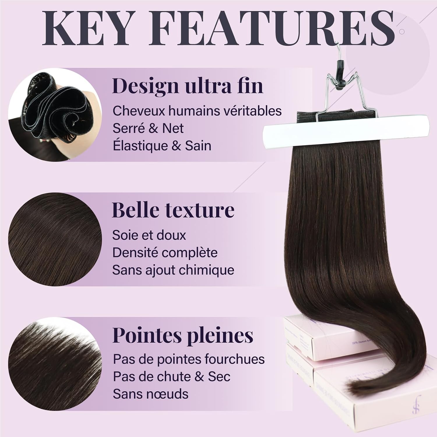 Detalle 2 de Fshine Extension Capelli Veri Genius Tessitura 45 cm – Castano Scuro, 50 g