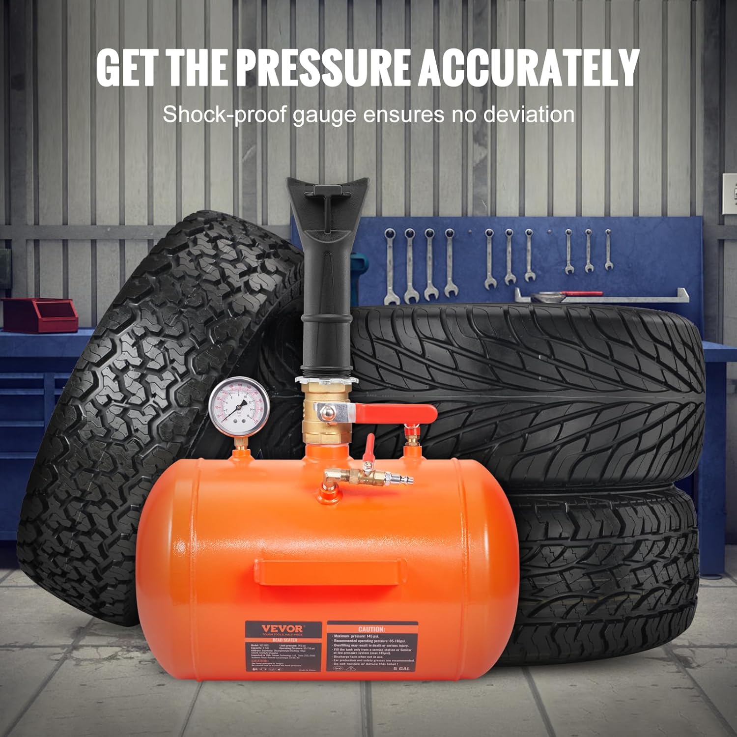 Detalle de VEVOR Tire Bead Seater: 5 Gallon Air Tire Bead Blaster with Gauge