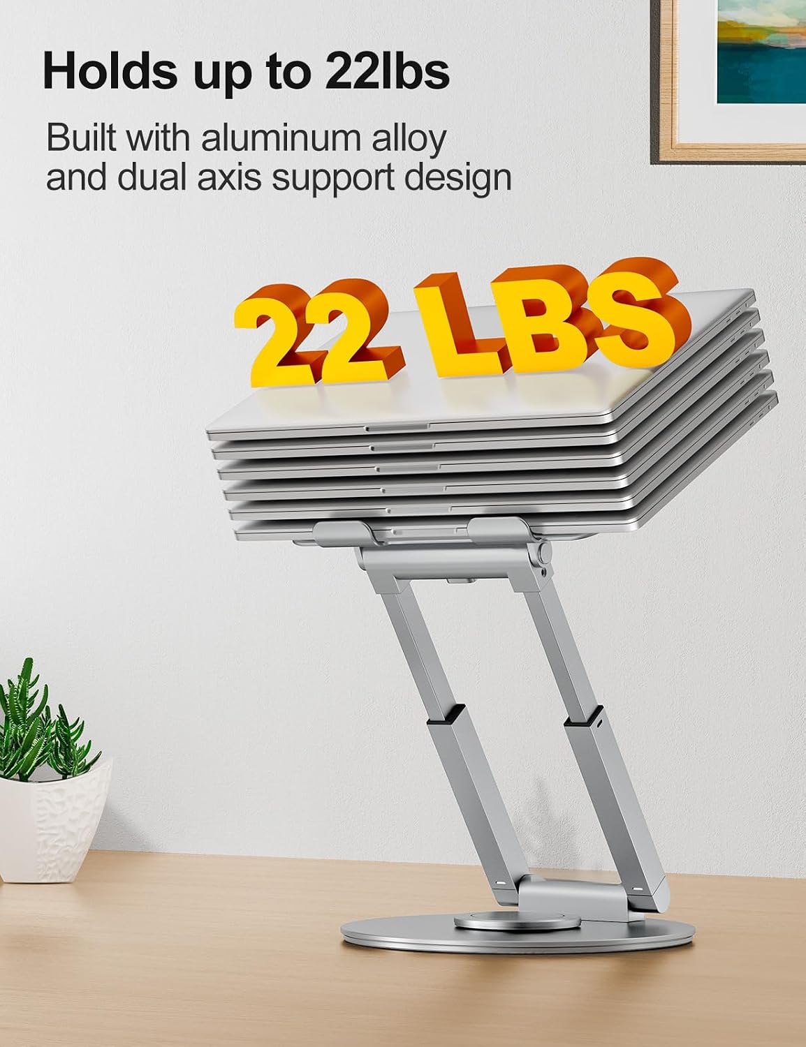 Detalle de tounee Laptop Ständer höhenverstellbar mit 360° drehbarer Basis – ergonomischer Standfuß für Laptops 10–17" (silber)