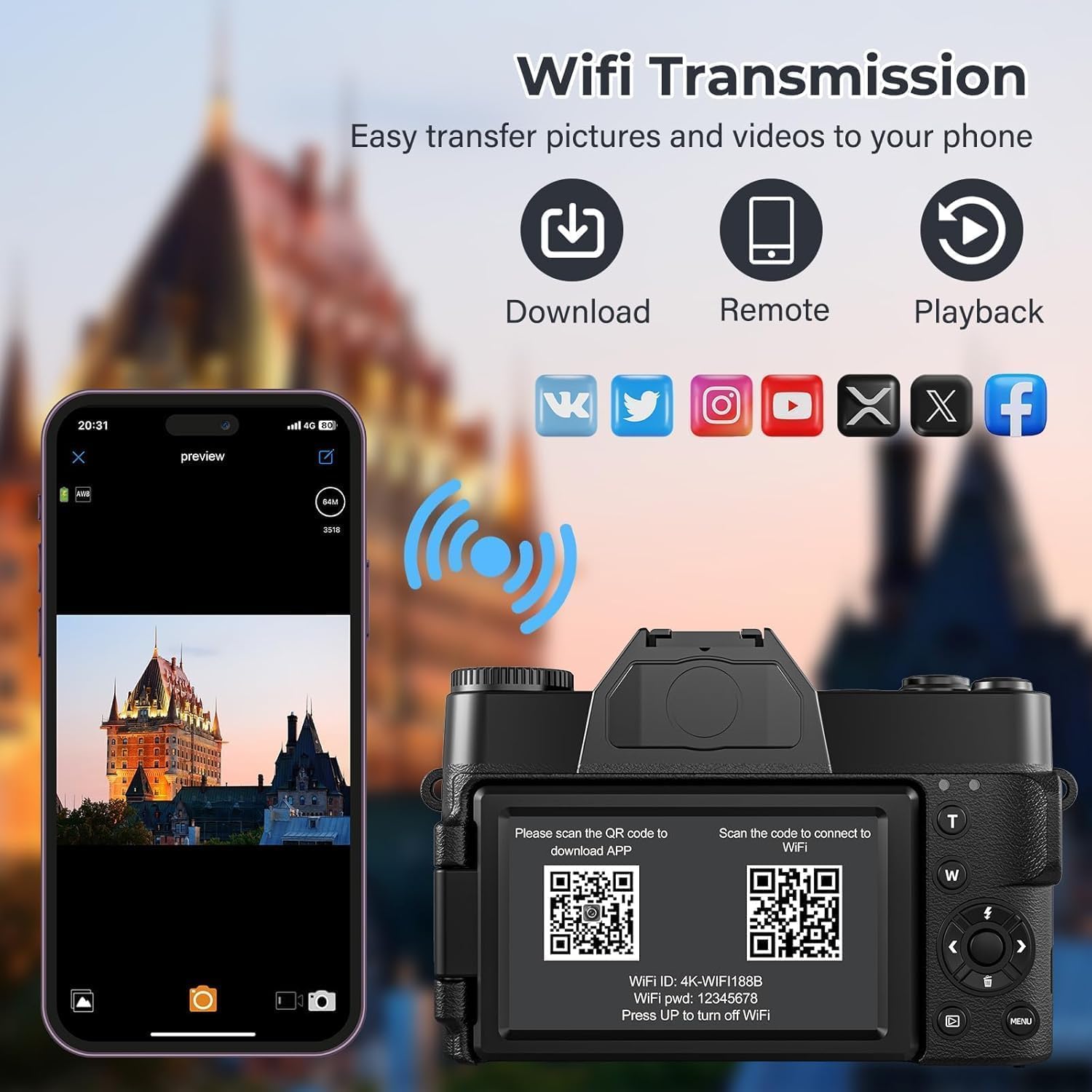Thumbnail 1 de 4K 75MP Wi‑Fi Digital Camera for Beginners with 3-Inch Flip Screen, 32GB + Dual 1500mAh Batteries