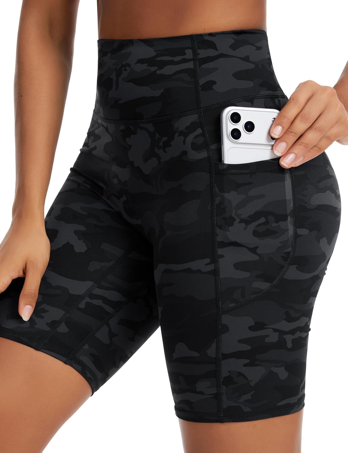 Detalle 2 de THE GYM PEOPLE Women's 8" Seamless High-Waisted Yoga Shorts with Pockets