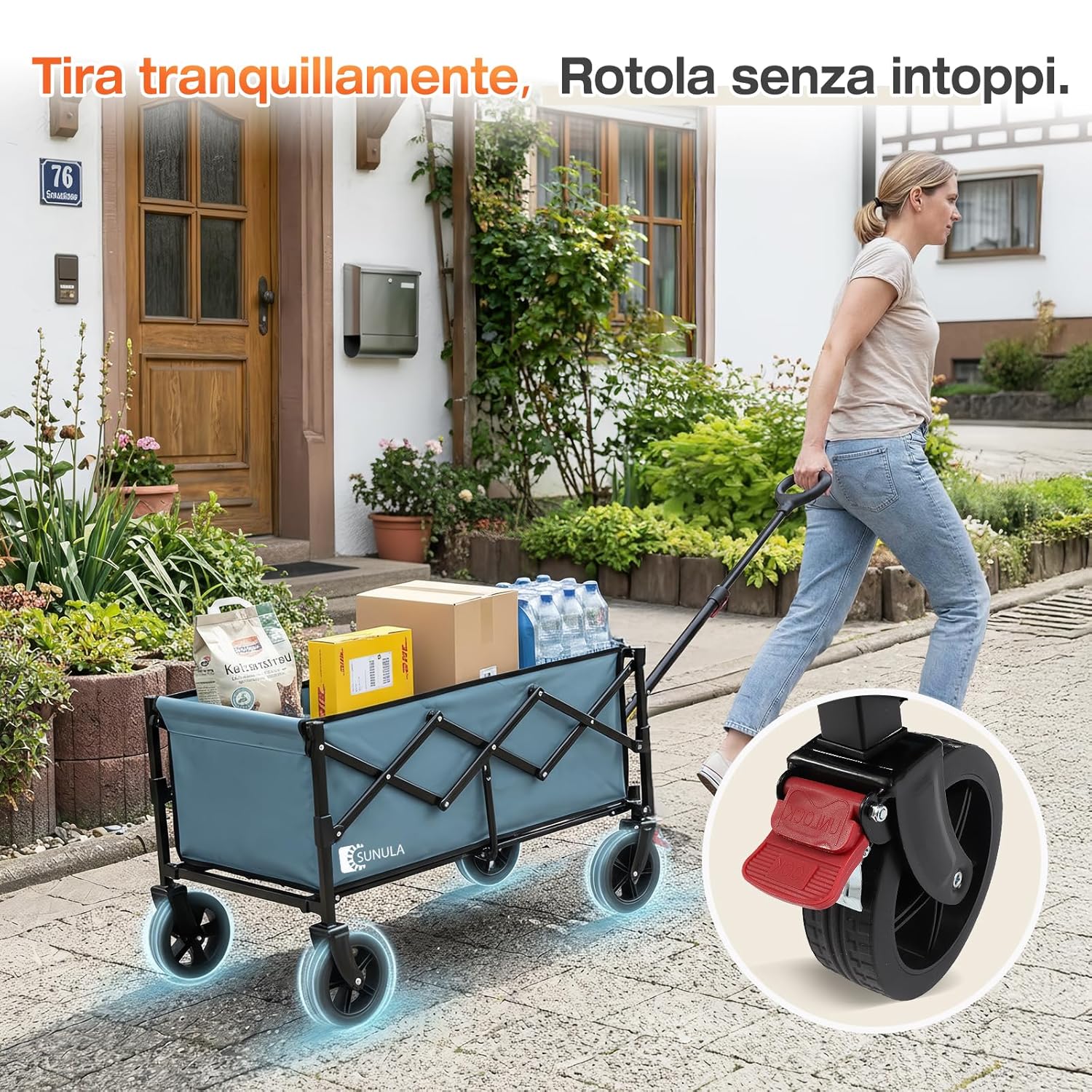 Detalle de SUNULA Carrello pieghevole piccolo 80L 100KG con freni, 5,8 kg (colore verde)