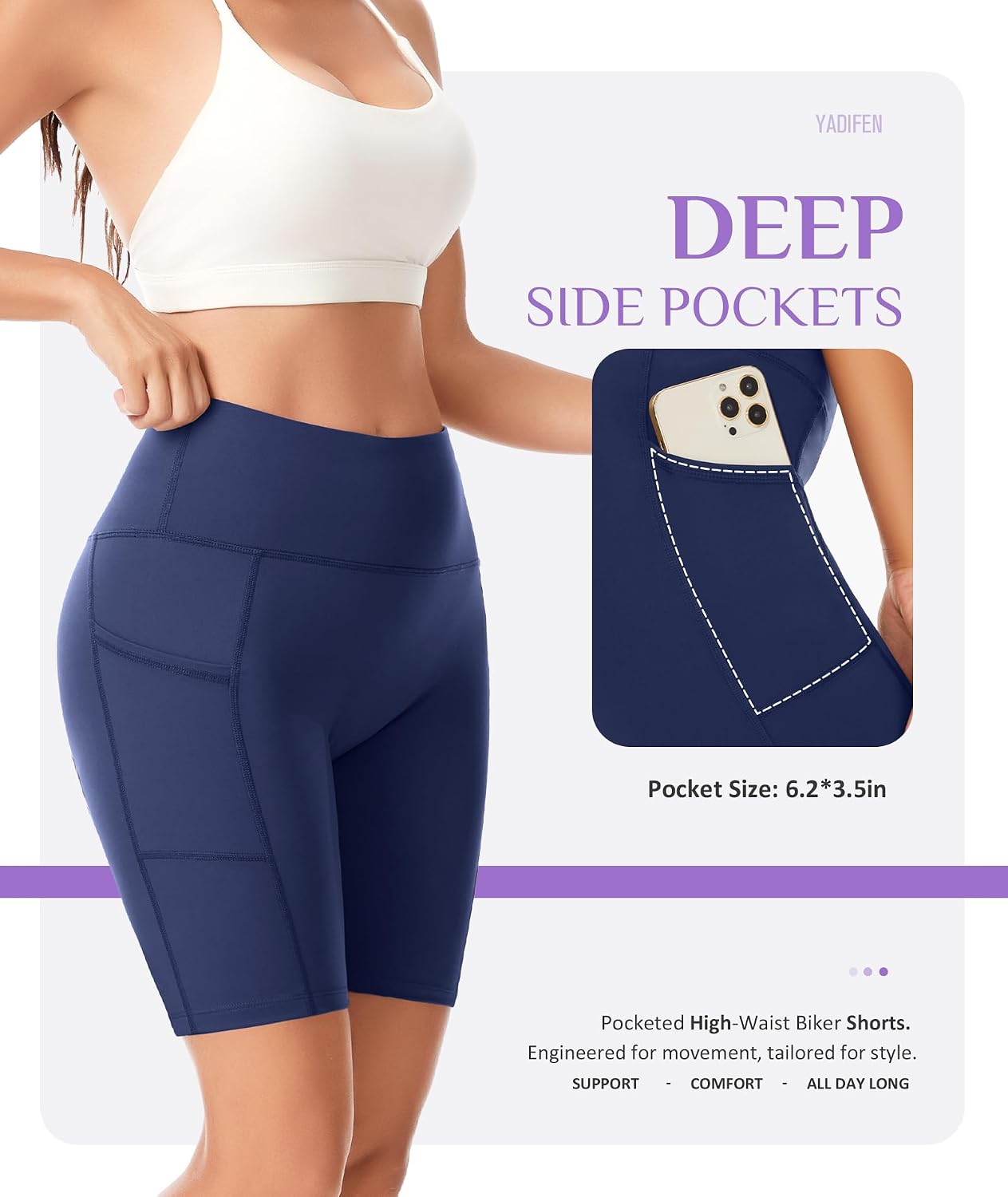 Detalle de YADIFEN High-Waisted Cycling Shorts for Women with Pockets (tummy control gym shorts)