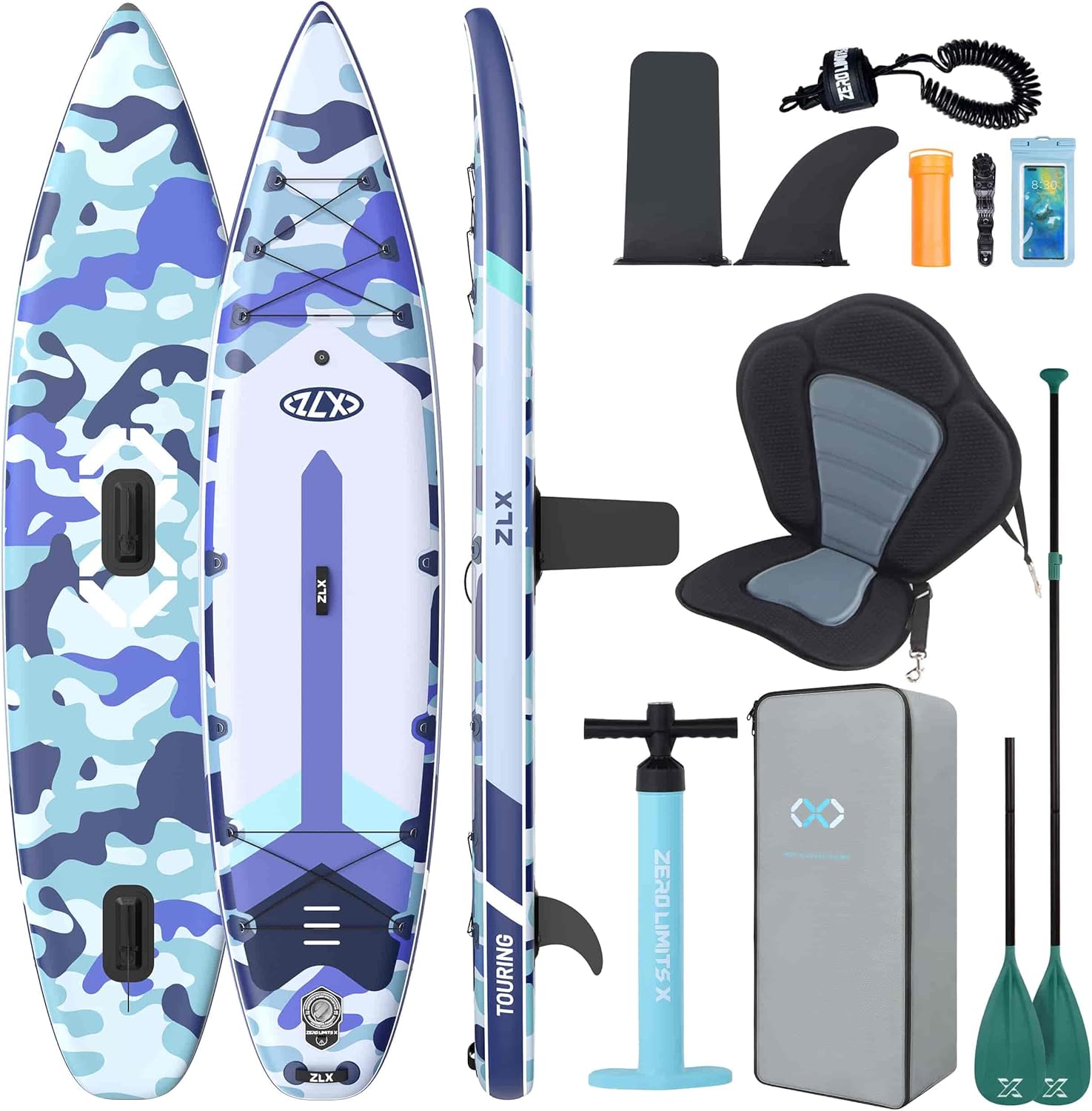 ZLX Sup Gonfiabile 350x83 cm: tavola SUP Touring con accessori completi