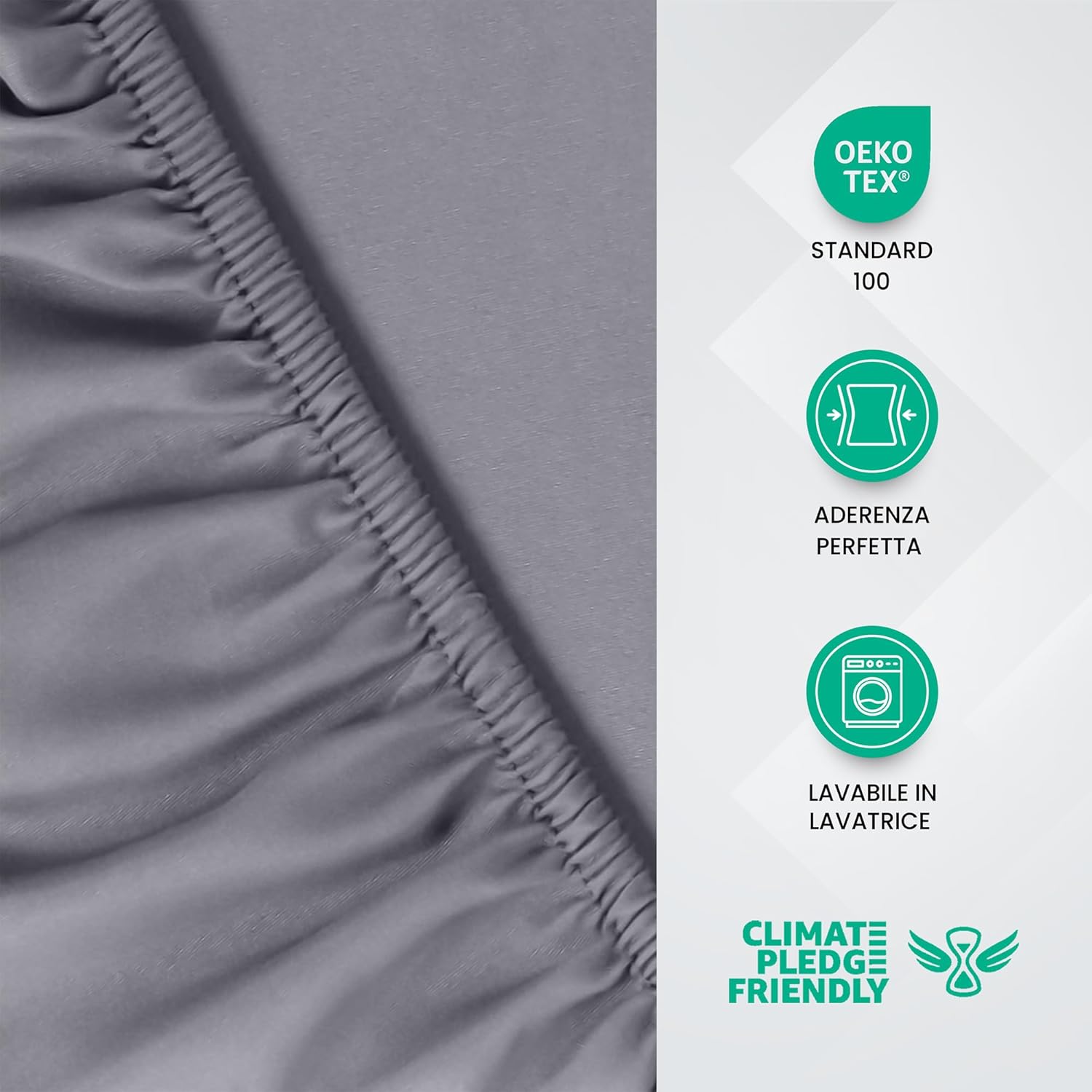 Detalle de Utopia Bedding Lenzuolo con Angoli Due Piazze Matrimoniale 180x200cm Grigio – Microfibra Spazzolata