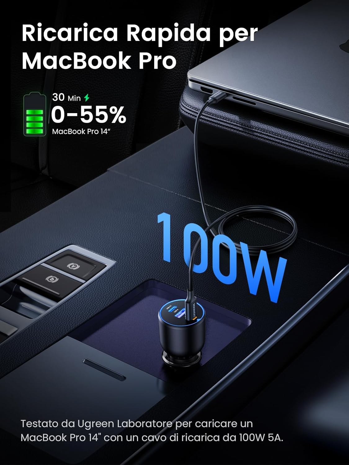 Detalle 2 de UGREEN 130W Caricatore Auto USB C 130W