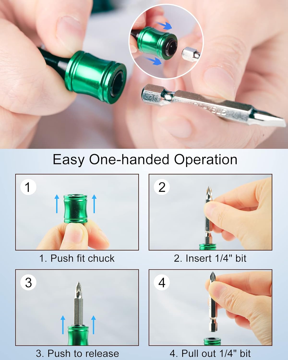 Thumbnail 4 de Katerk Portable 1/4 in Hex Shank Drill Bit Holder – 24 pcs, 4 Sets, Lightweight Extension Bar & Keychain Adapter