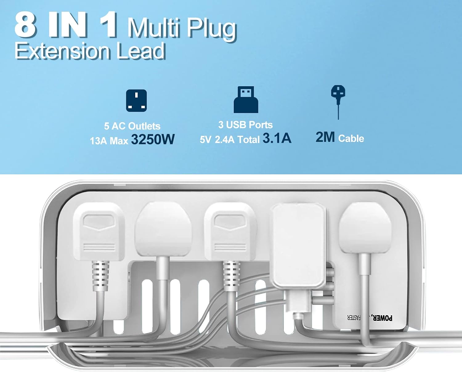 Detalle 2 de FDTEK 5 Way Plug Extension with 3 USB Ports