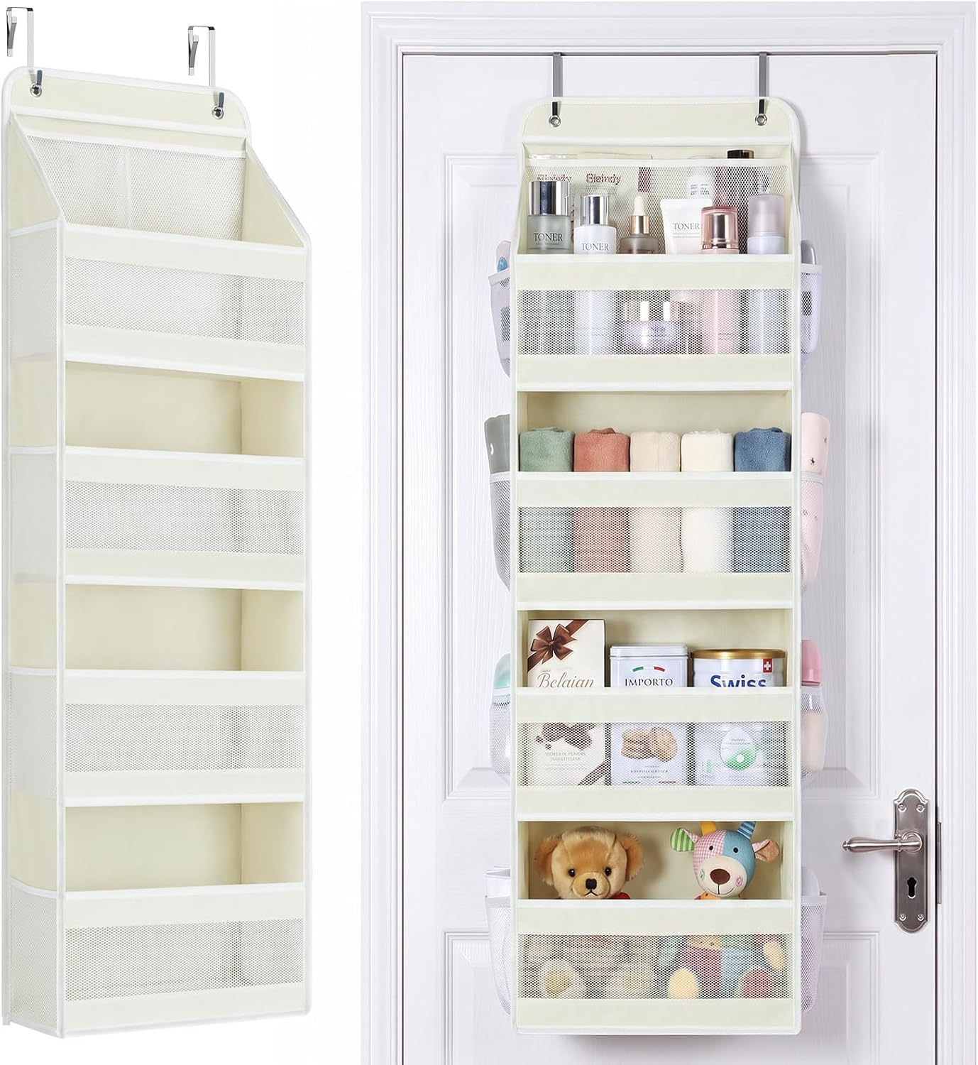 Detalle de Yecaye SDHB00305YCY Over-the-Door Organizer, 4 Tiers, Mesh Pockets