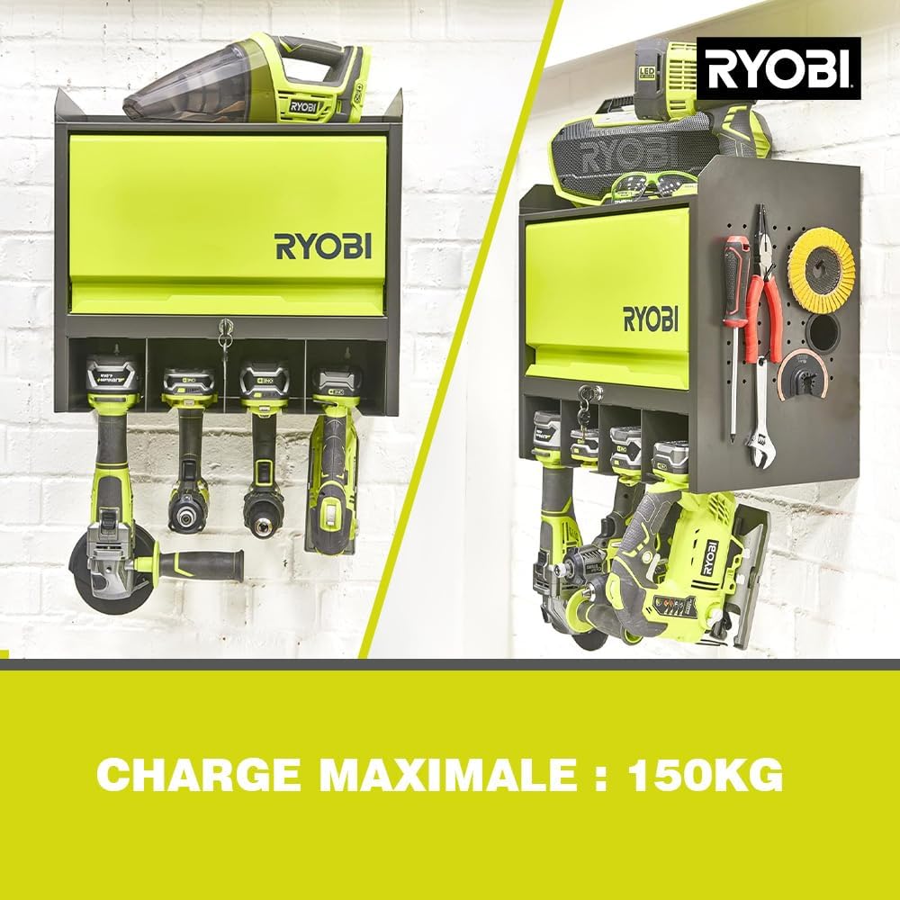 Detalle 2 de RYOBI RHWS-01 : Étagère murale avec boîtes de rangement et porte verrouillable